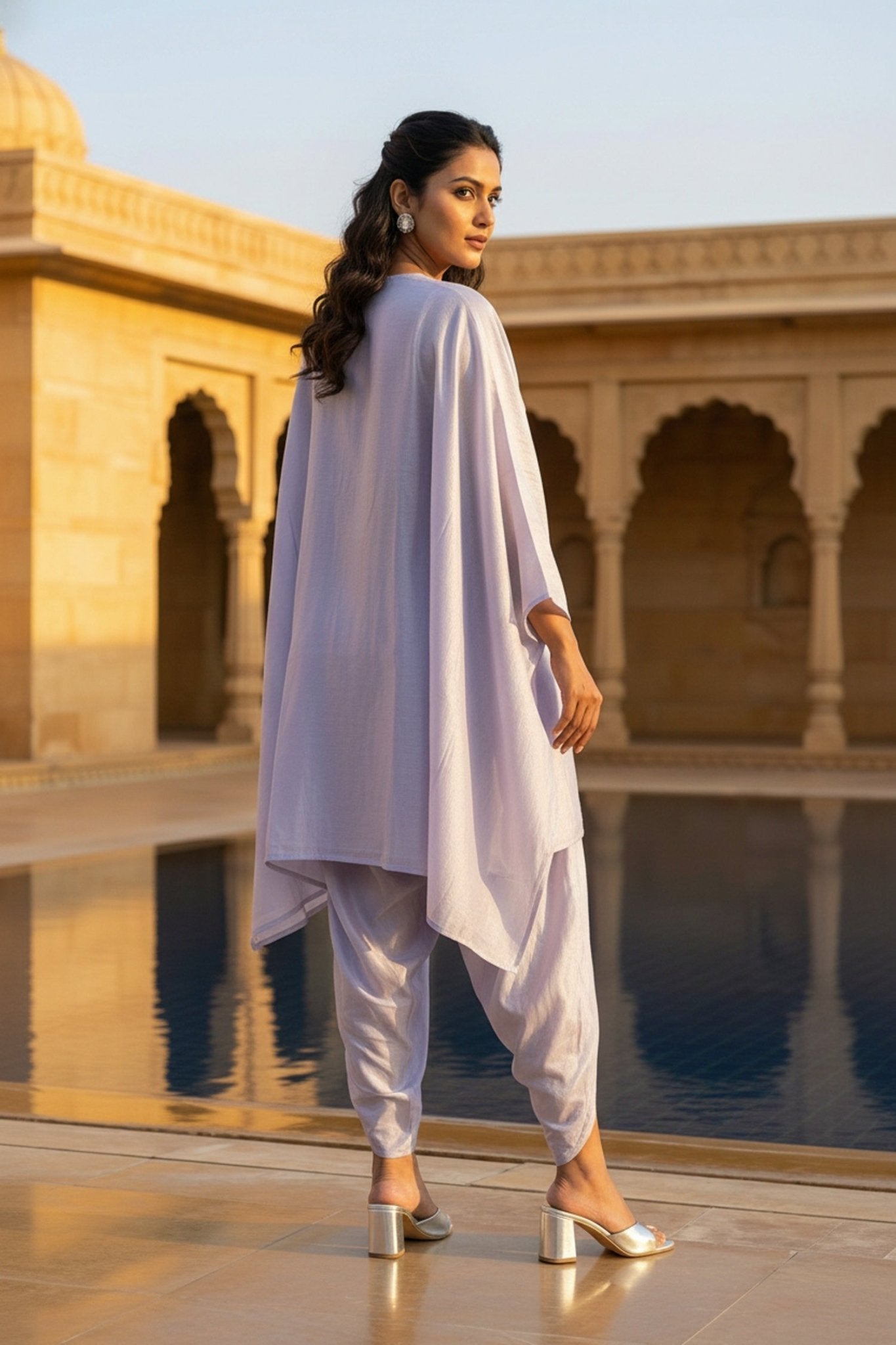Blue Serenity Kaftan Co-ord with Dhoti Pants - Freyaa USA & Canada