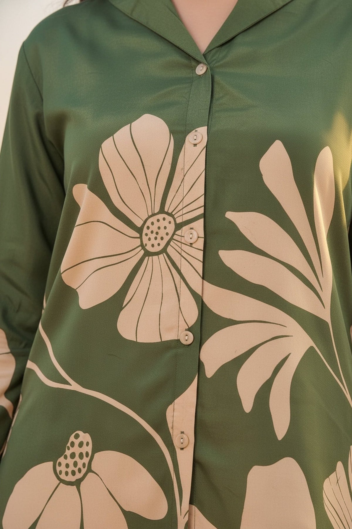 Olive Green Printed Crepe Shirt - Freyaa USA & Canada