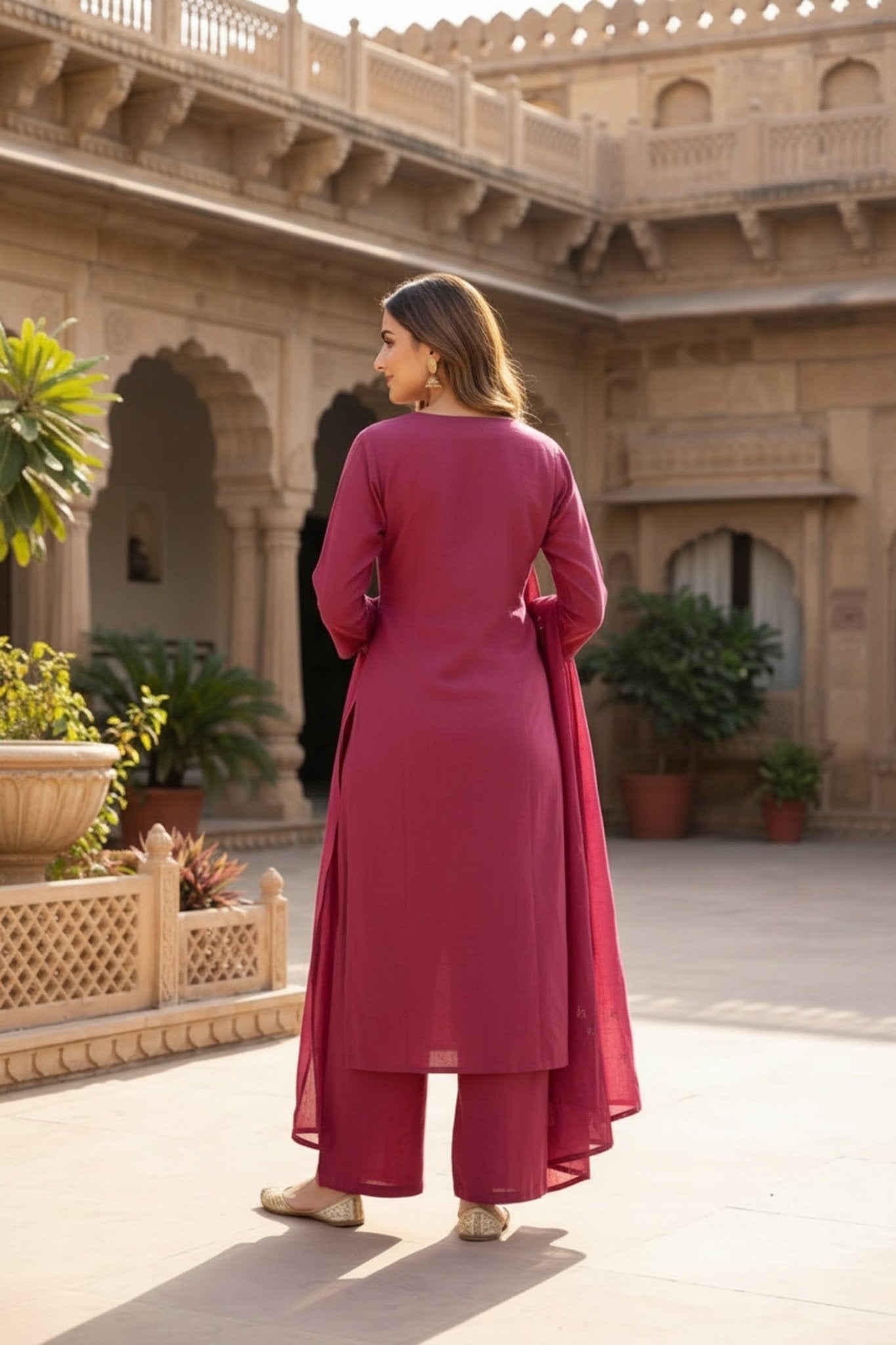 Classic Wine Cotton Three-Piece Set - Freyaa USA & Canada