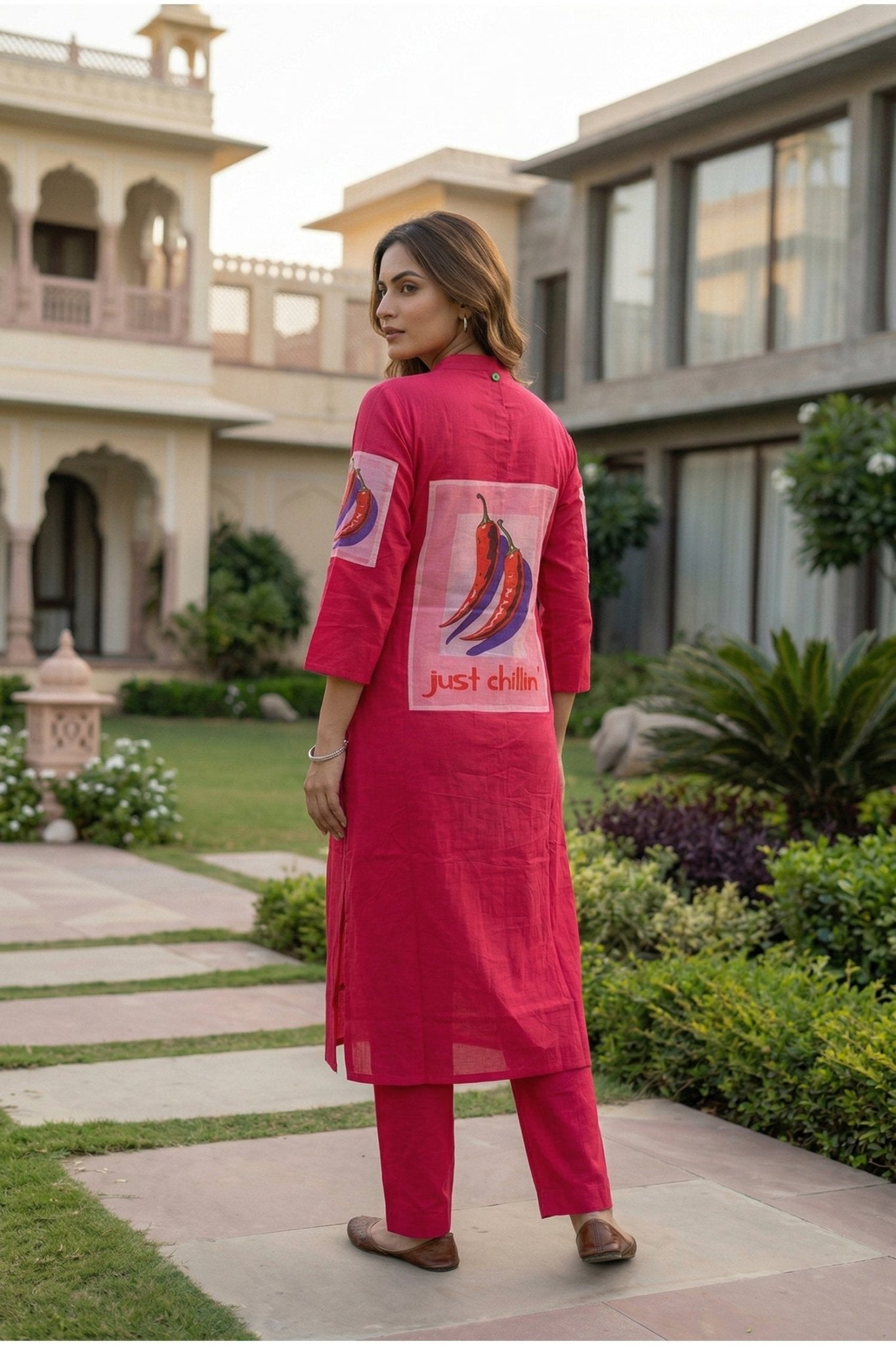 Pink Cotton Co-ord Set with Graphic Print - Freyaa USA & Canada
