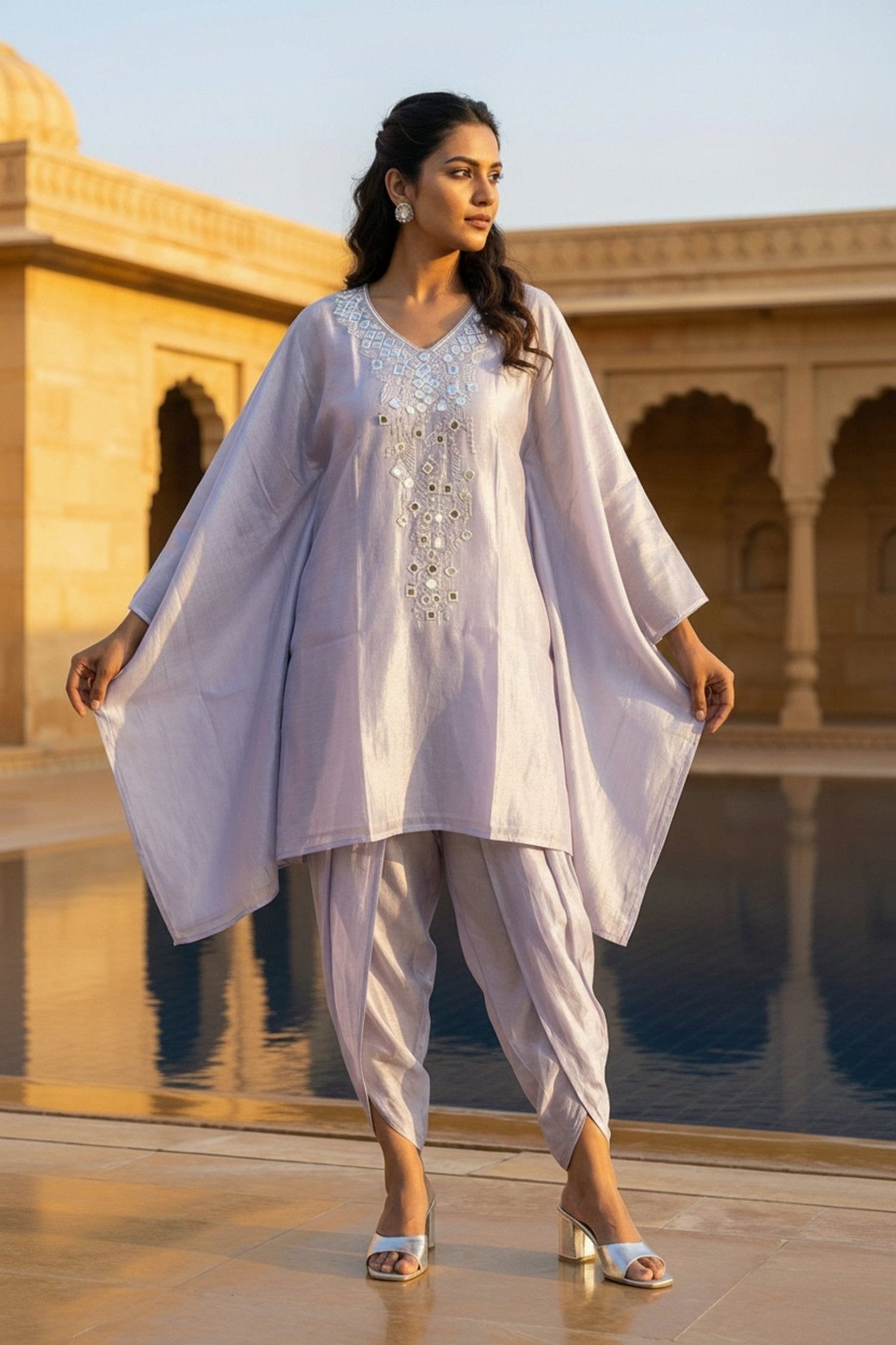Blue Serenity Kaftan Co-ord with Dhoti Pants - Freyaa USA & Canada