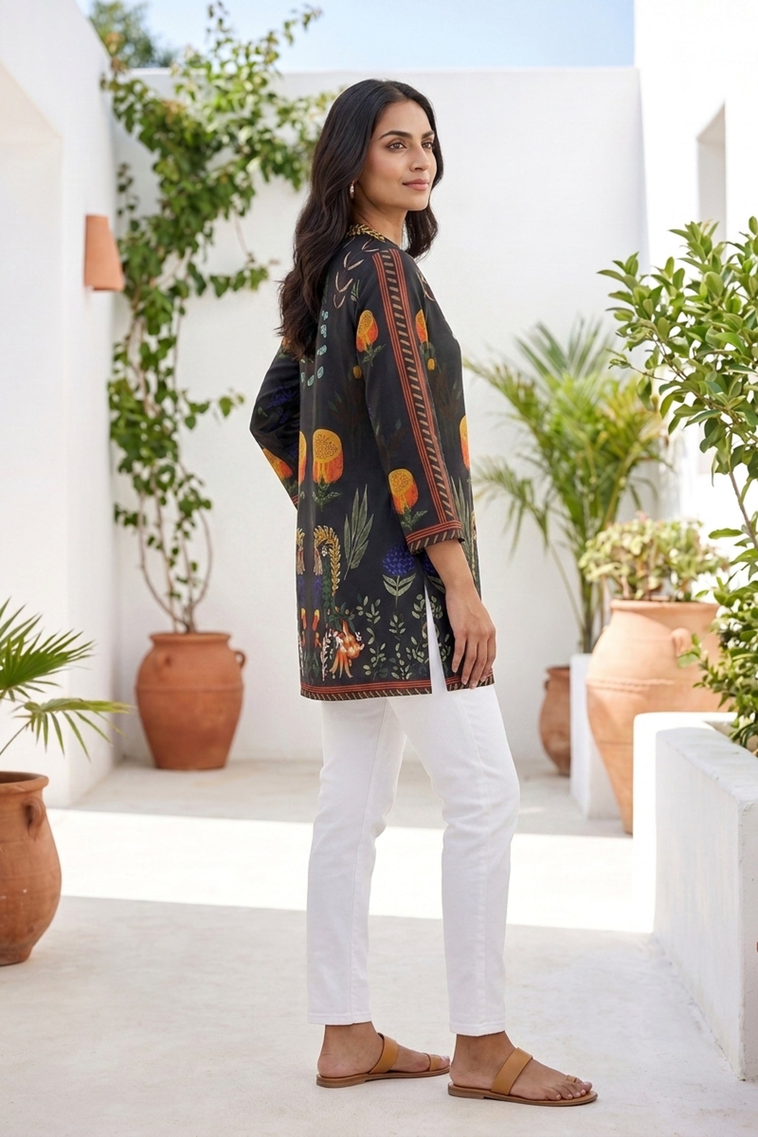 Black Vibrant Botanical Printed Dress