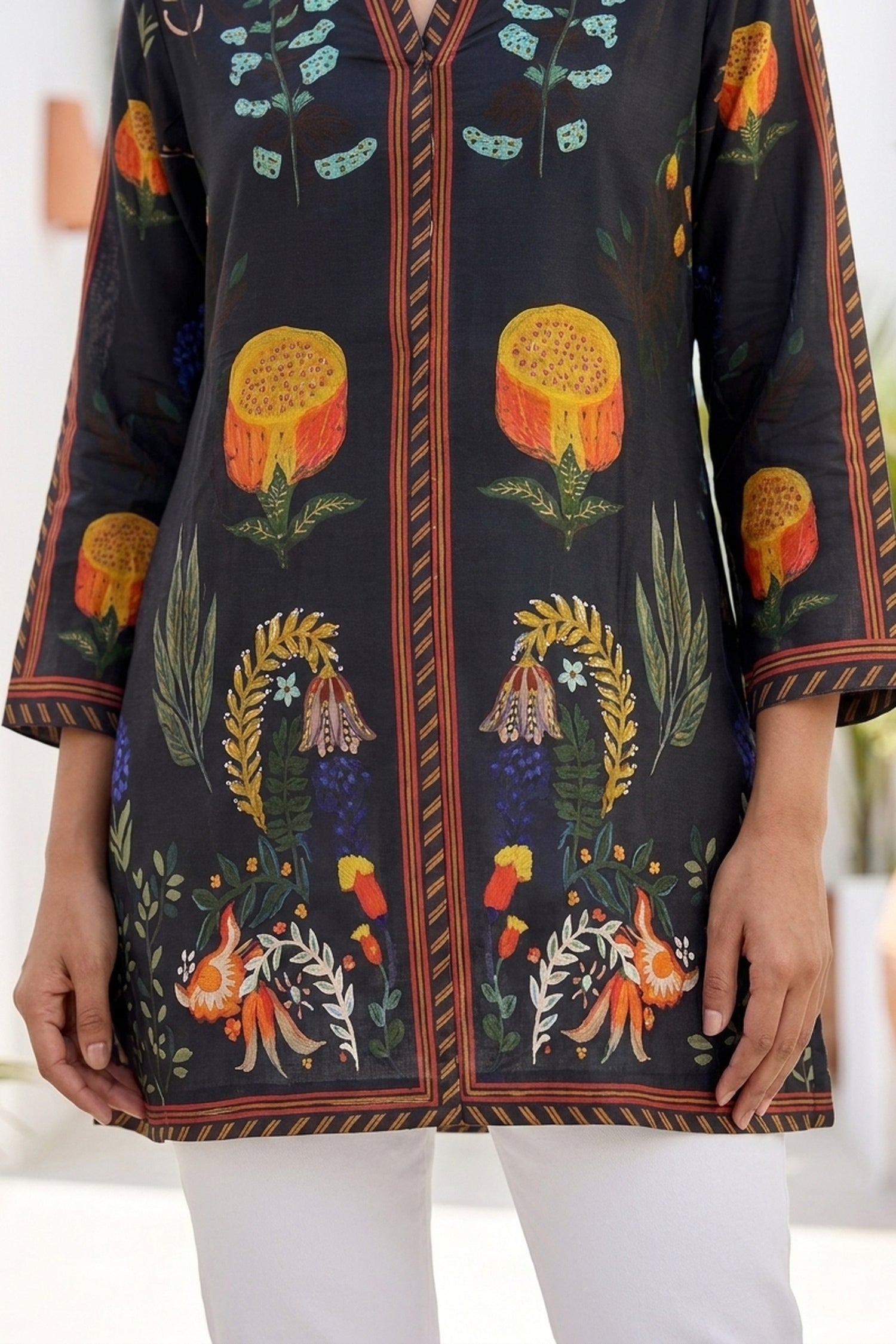 Black Vibrant Botanical Printed Dress