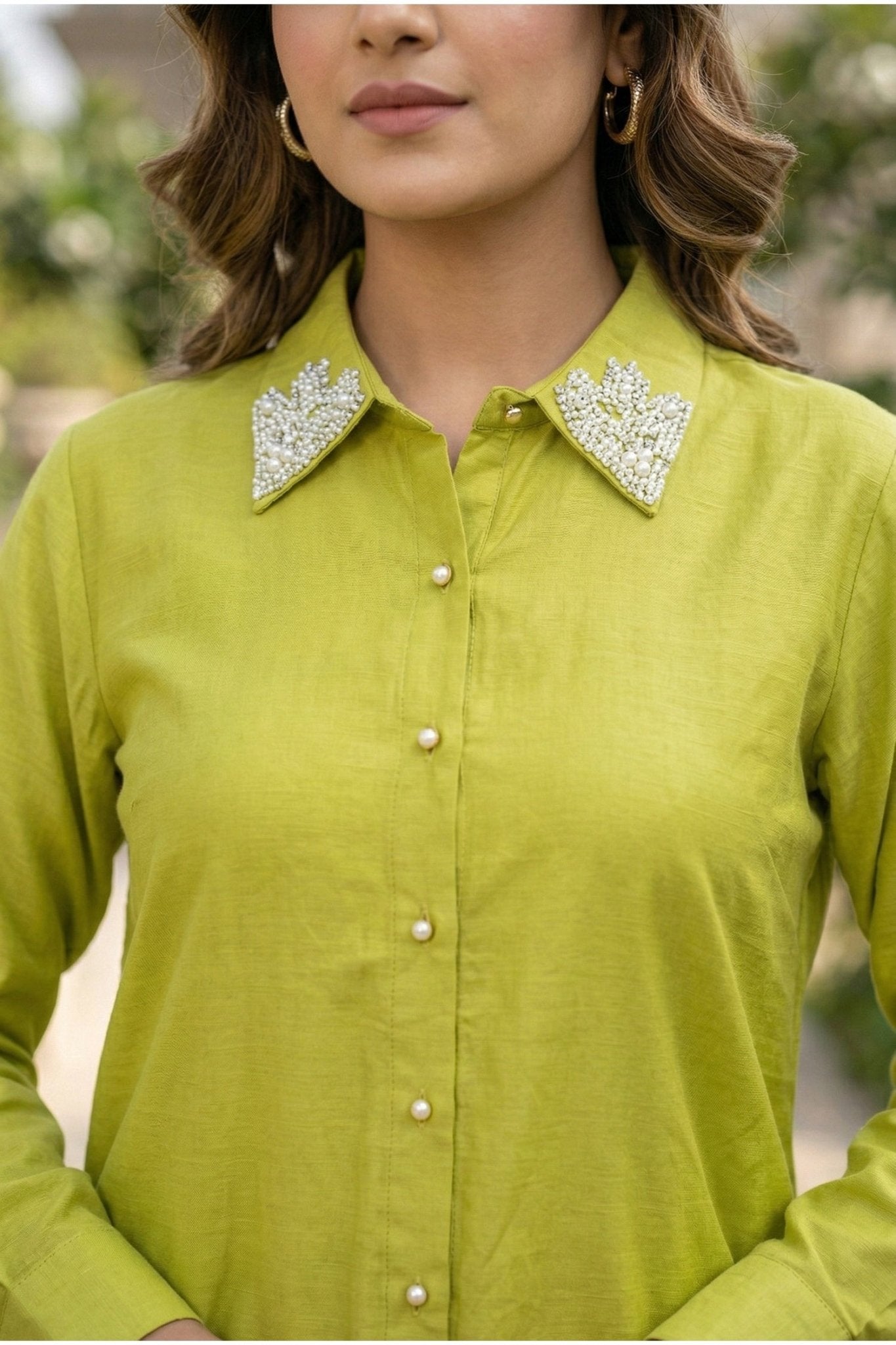 Yellow Cotton Co-ord Set with Collar Embroidery - Freyaa USA & Canada