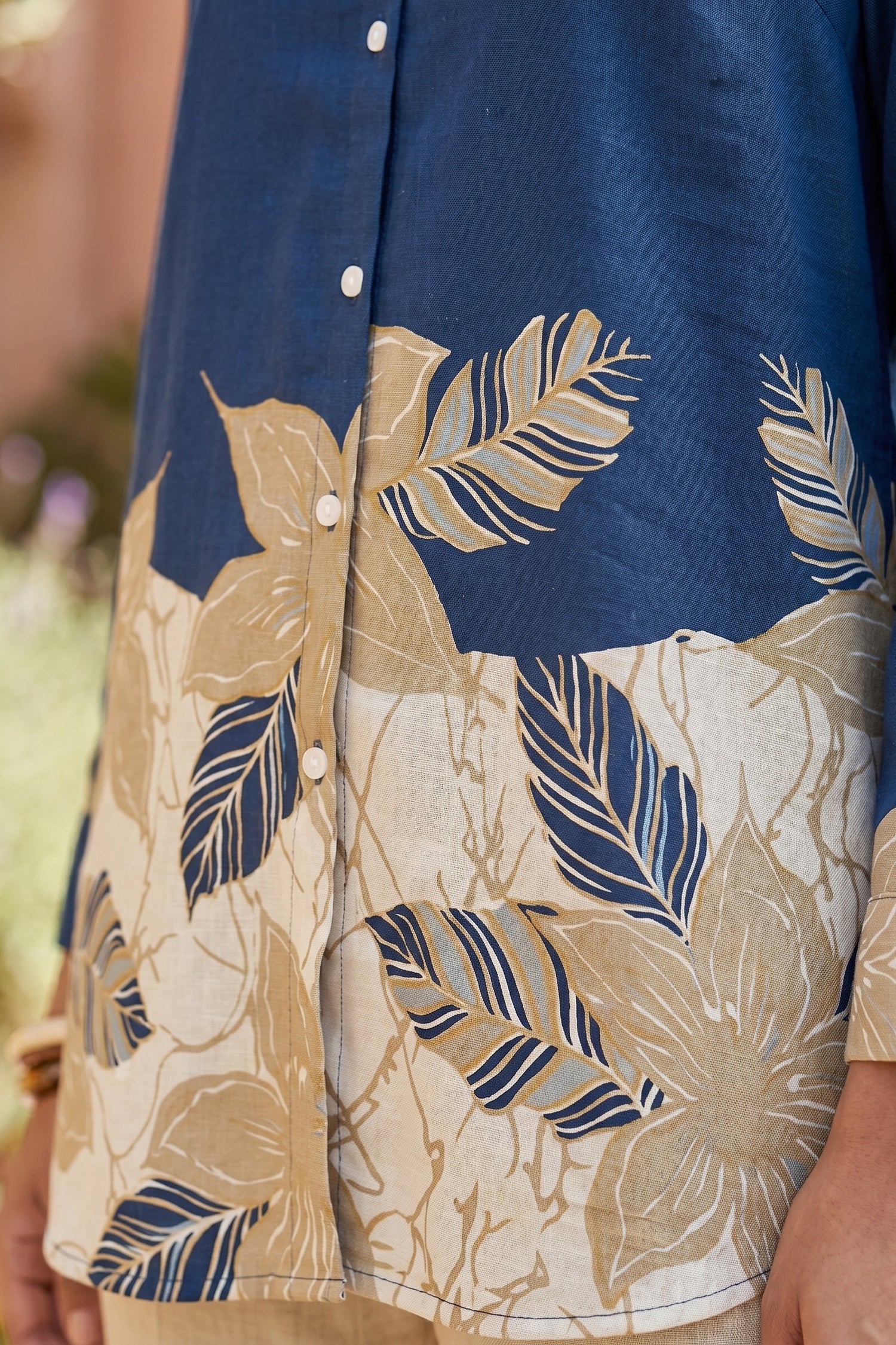 Women's Blue Floral Printed Russian Silk Short Shirt