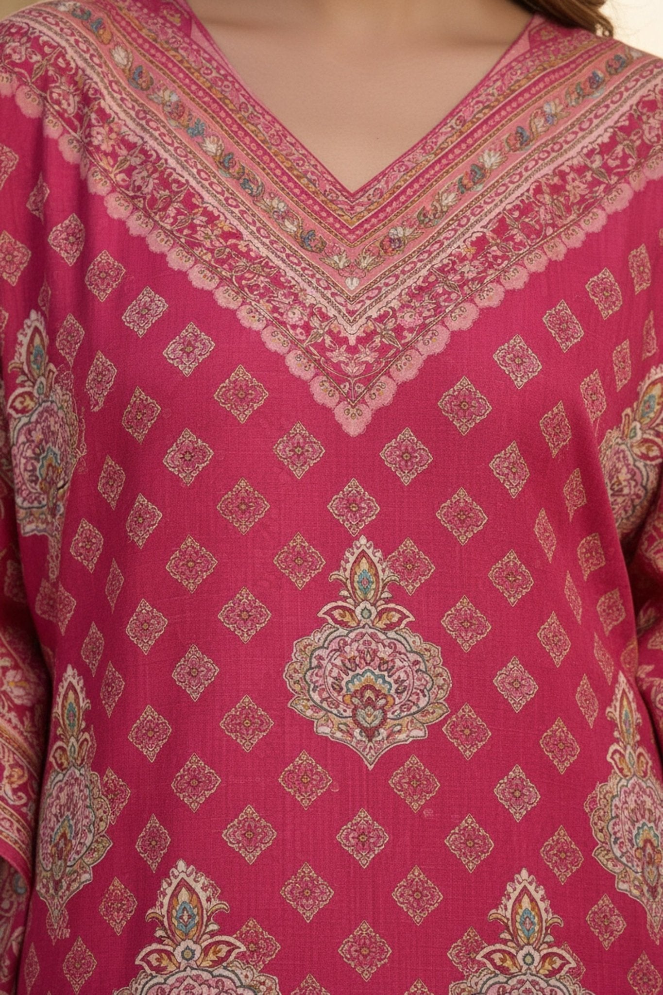 Pink Printed Viscose Long Kaftan - Freyaa USA & Canada