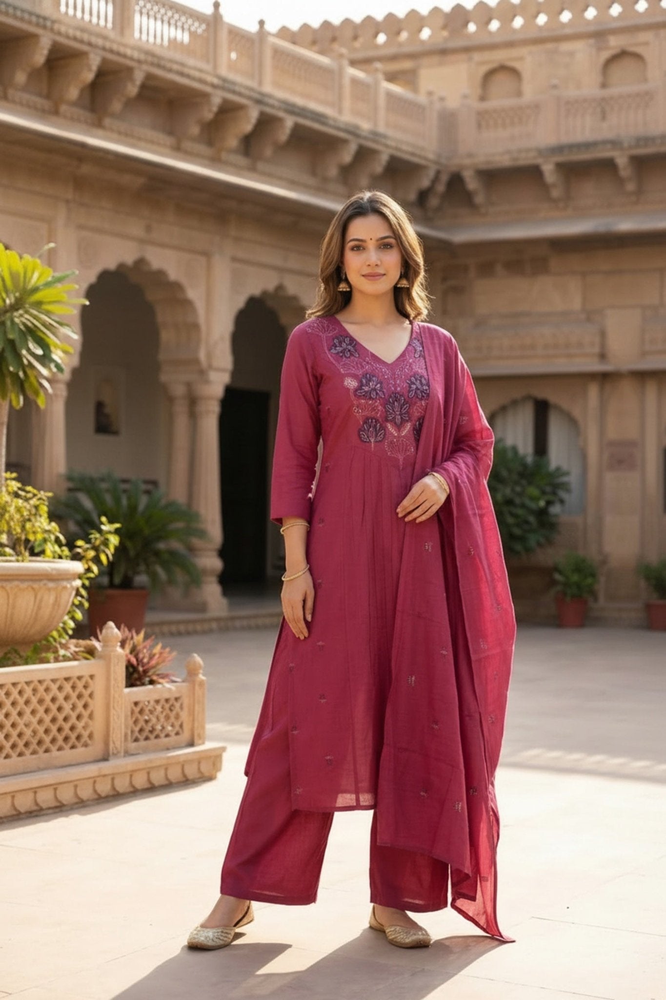 Classic Wine Cotton Three-Piece Set - Freyaa USA & Canada