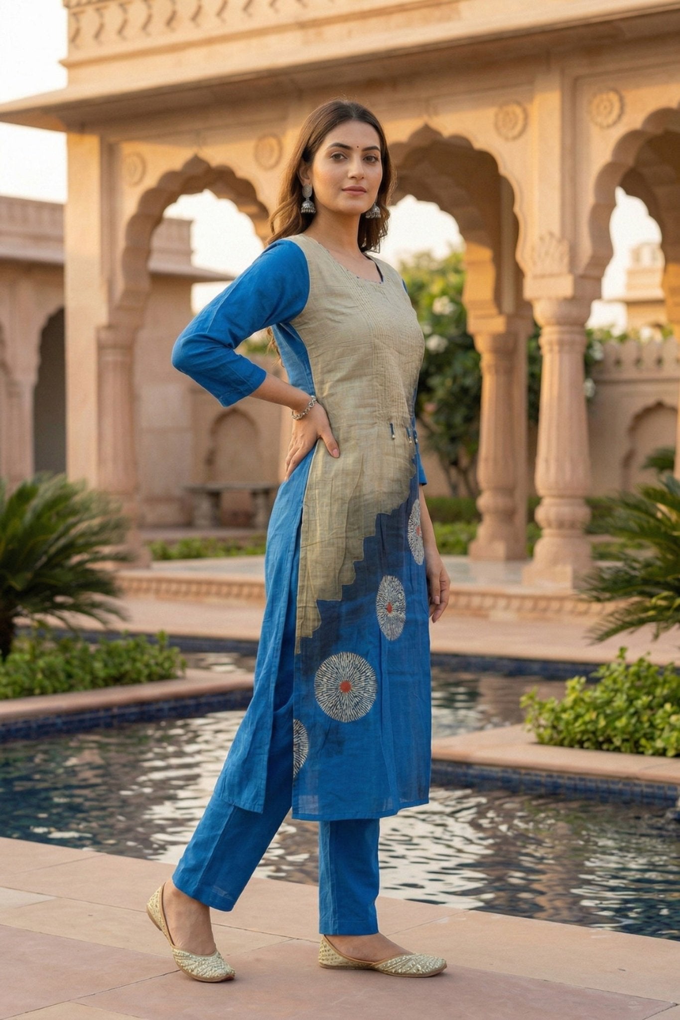 Blue Co-ord Set with Artistic Printed Pattern - Freyaa USA & Canada