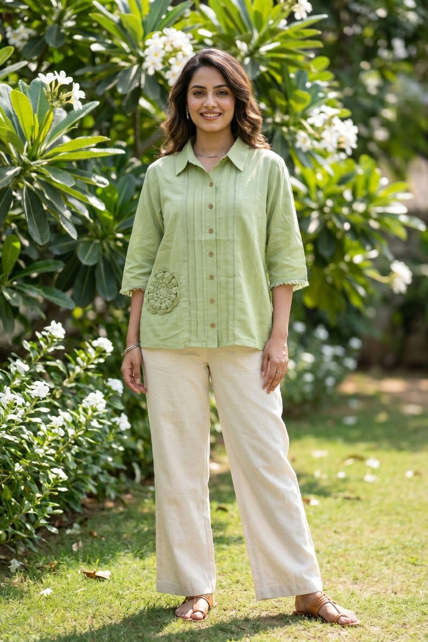 Oversized Fit Cotton Shirt in Moss Green - Freyaa USA & Canada