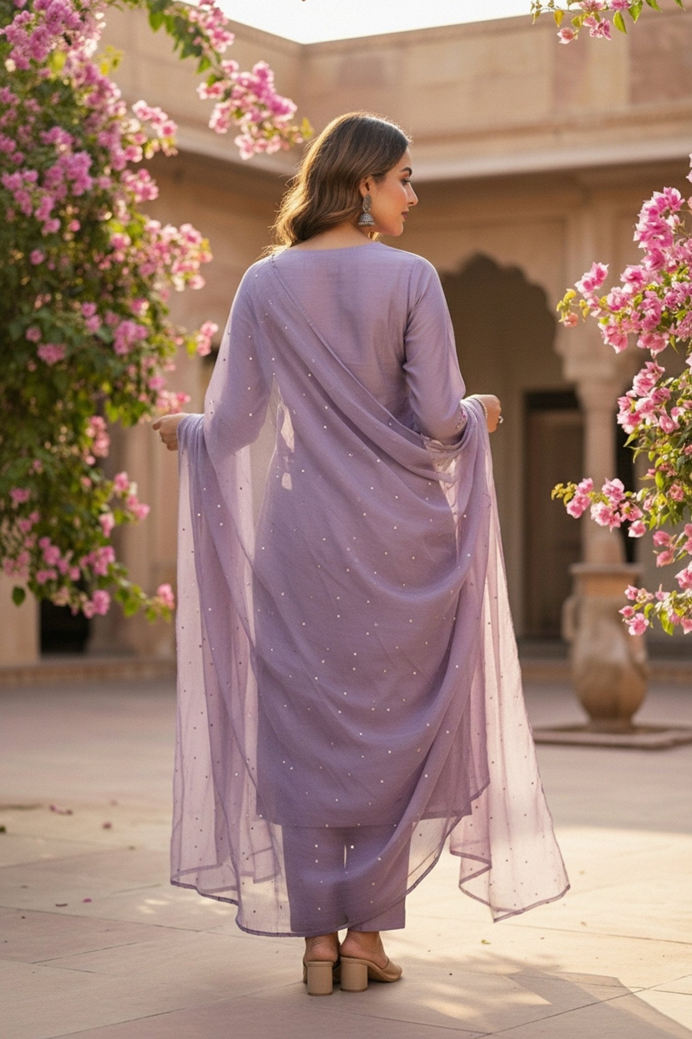 Pastel Lilac Cotton Three Piece - Freyaa USA & Canada