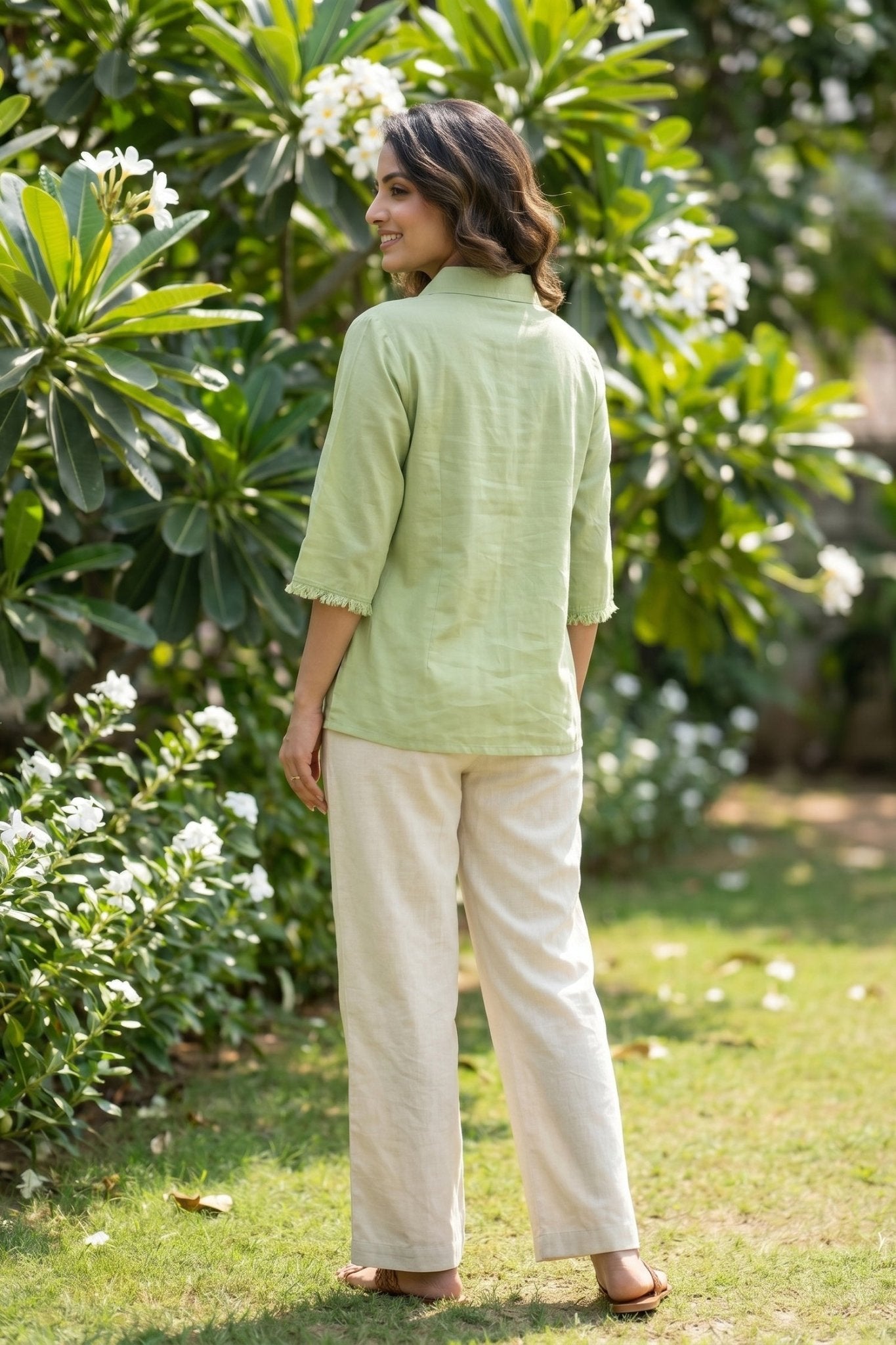 Oversized Fit Cotton Shirt in Moss Green - Freyaa USA & Canada