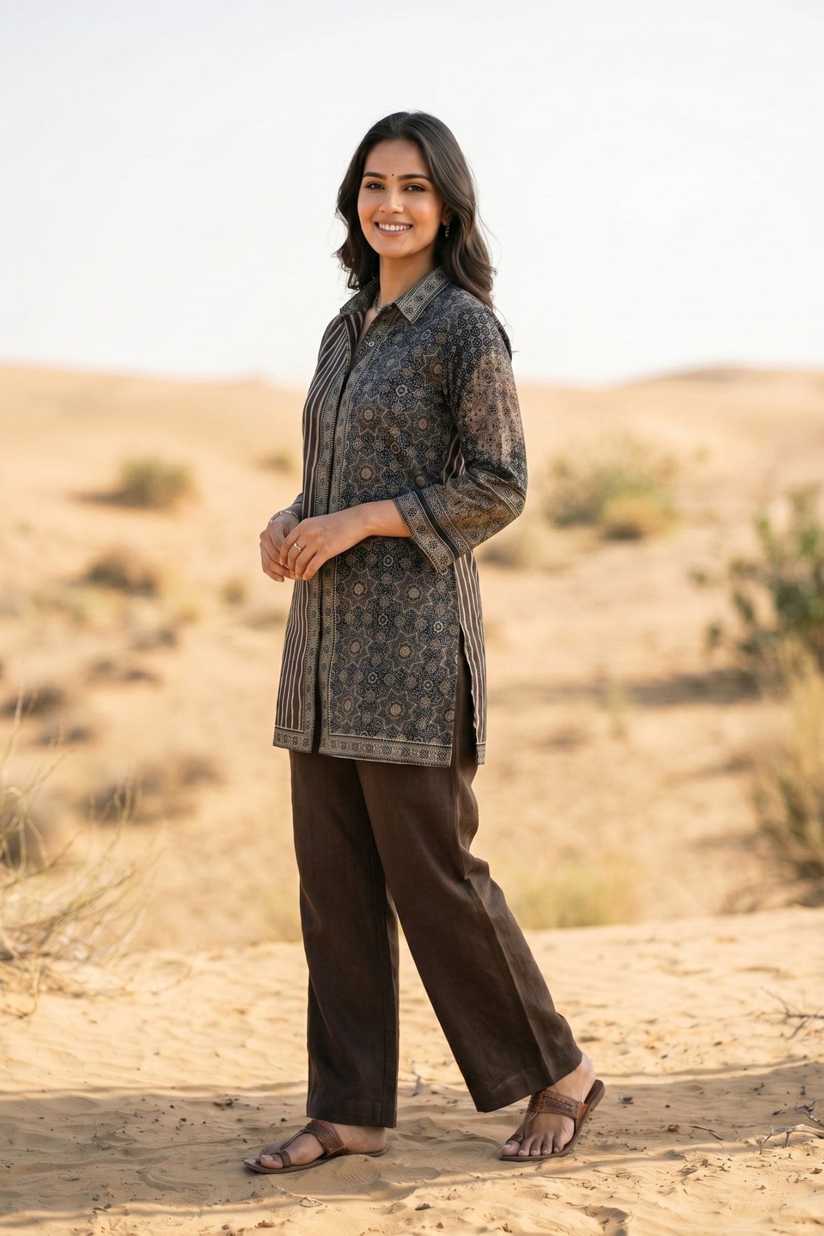 Relaxed Fit Printed Crepe Shirt - Freyaa USA & Canada