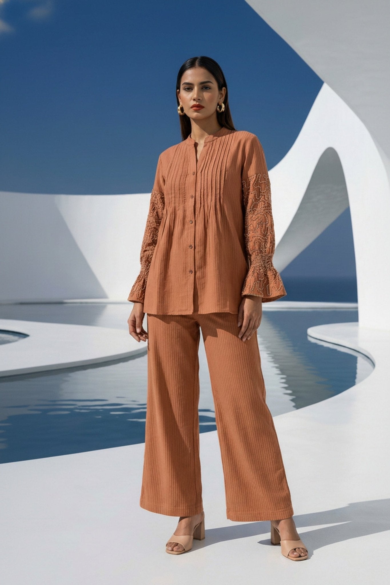 Chic Orange Cotton Co-ord Set - Freyaa USA & Canada