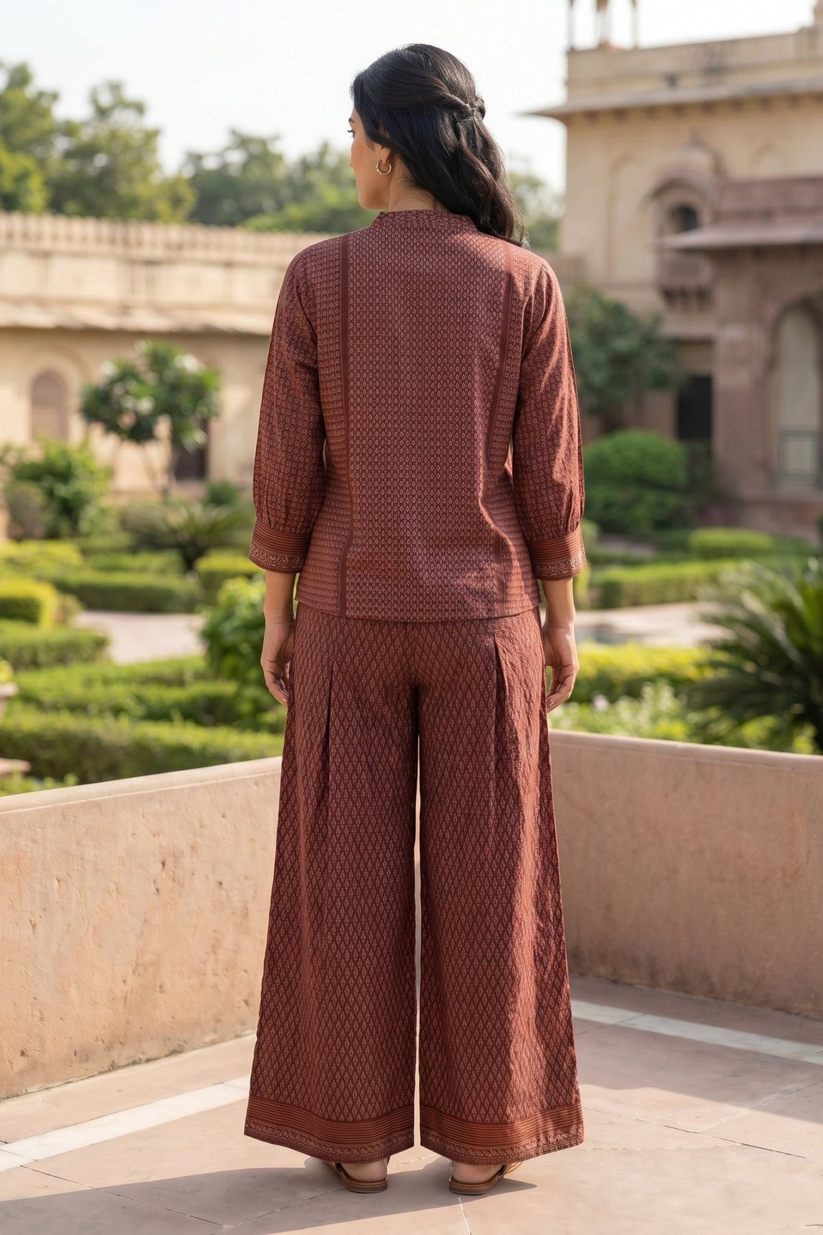 Maroon Abstract Print Co-ord Set - Freyaa USA & Canada