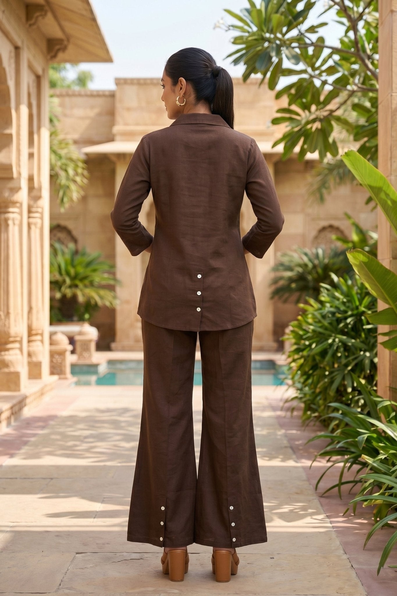 Chic Brown Notch Collar Cord Set - Freyaa USA & Canada