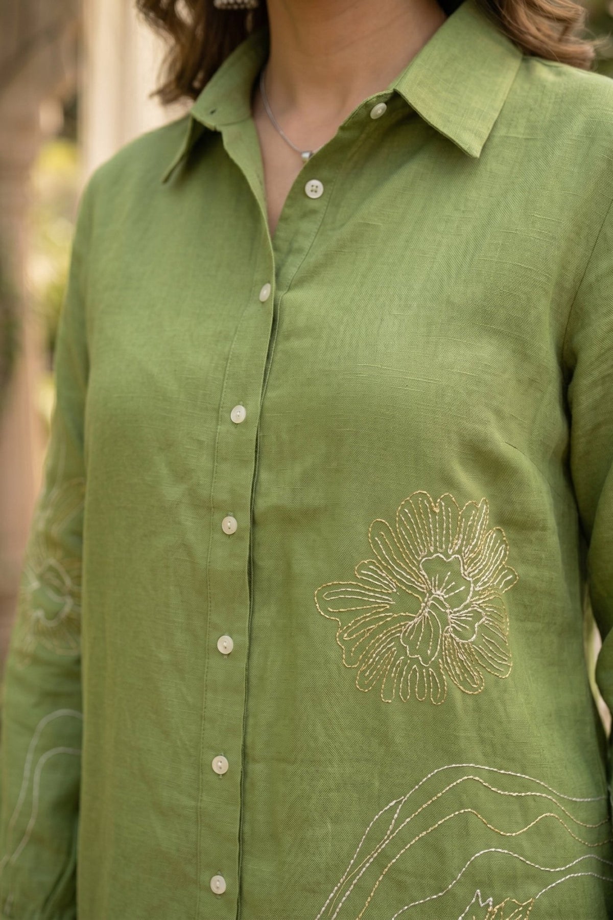 Relaxed Fit cotton Green Shirt. - Freyaa USA & Canada