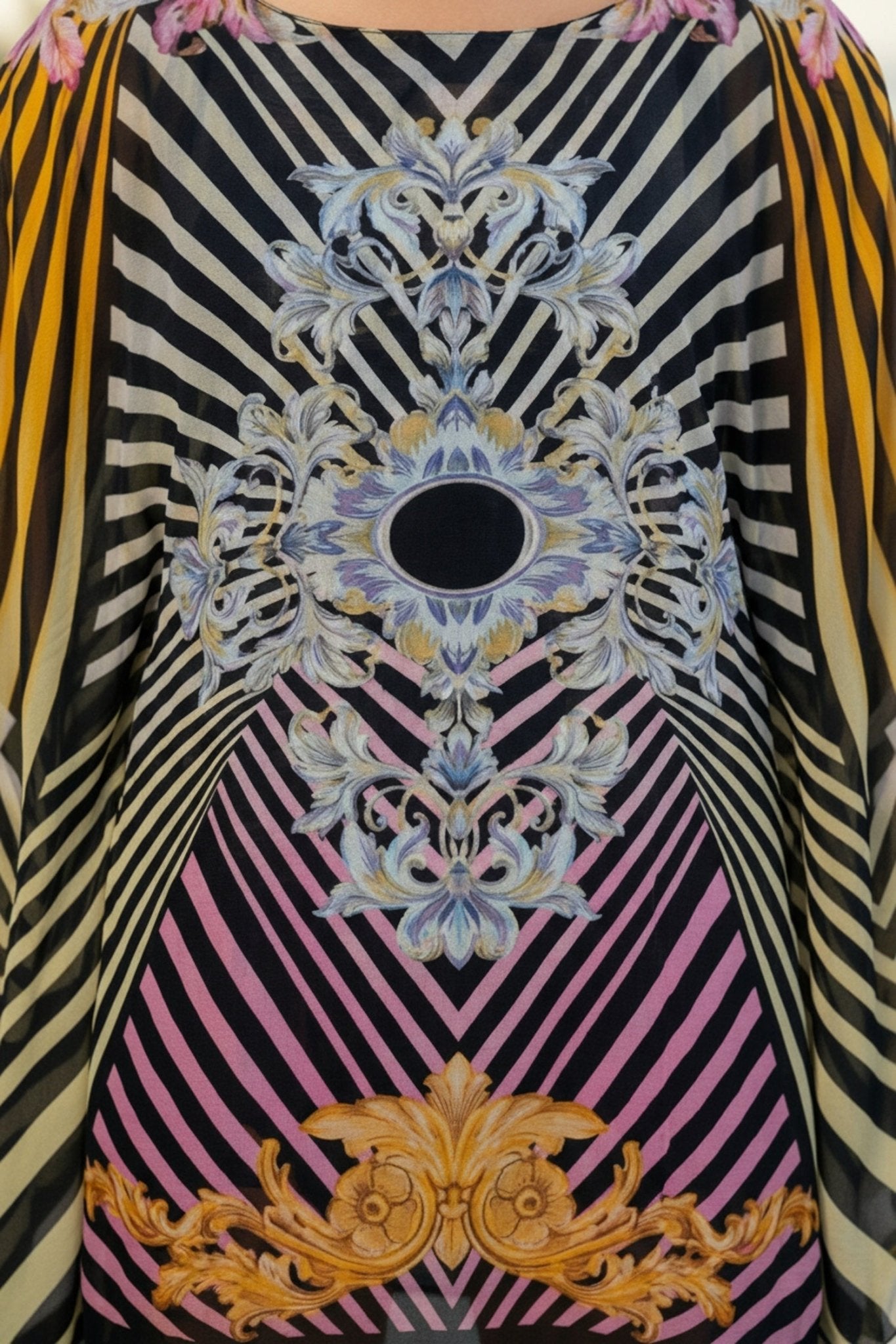 Black Printed Viscose Short Kaftan - Freyaa USA & Canada