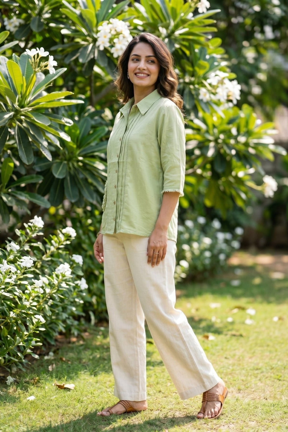 Oversized Fit Cotton Shirt in Moss Green - Freyaa USA & Canada