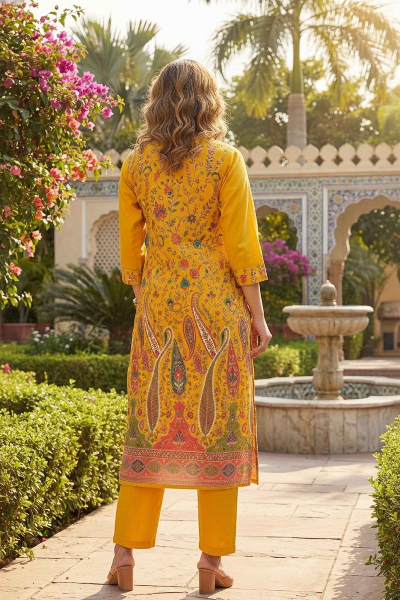Mustard Digital Printed Cotton Cord Set - Freyaa USA & Canada