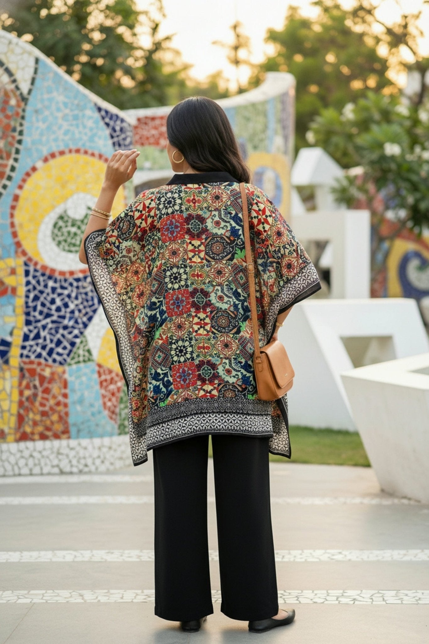 Multicolor Short Kaftan with Digital Print - Freyaa USA & Canada