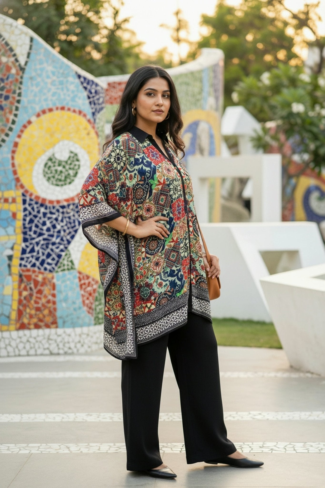 Multicolor Short Kaftan with Digital Print - Freyaa USA & Canada