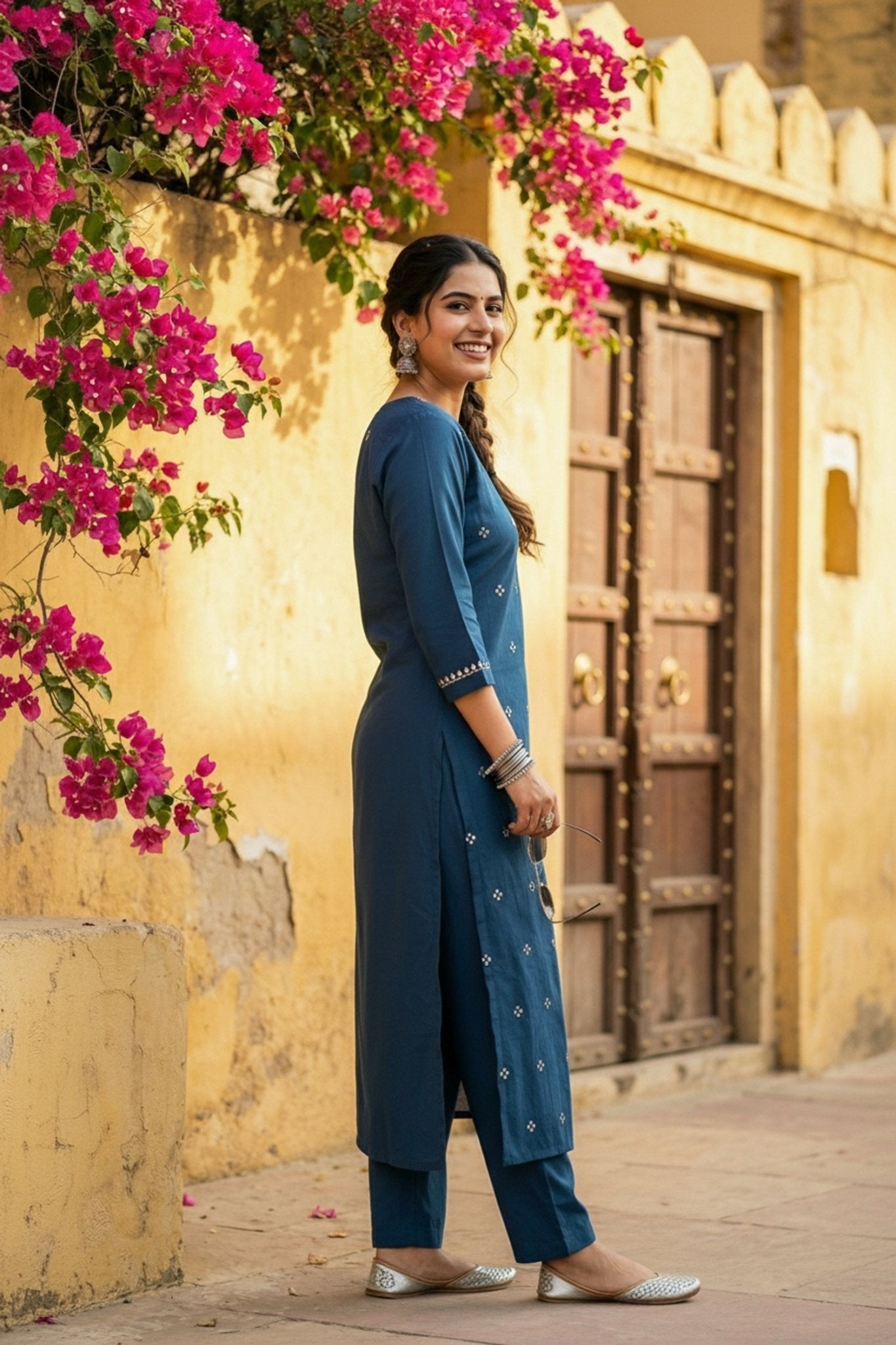 Blue Aura Embroidered Cotton Cord Set - Freyaa USA & Canada