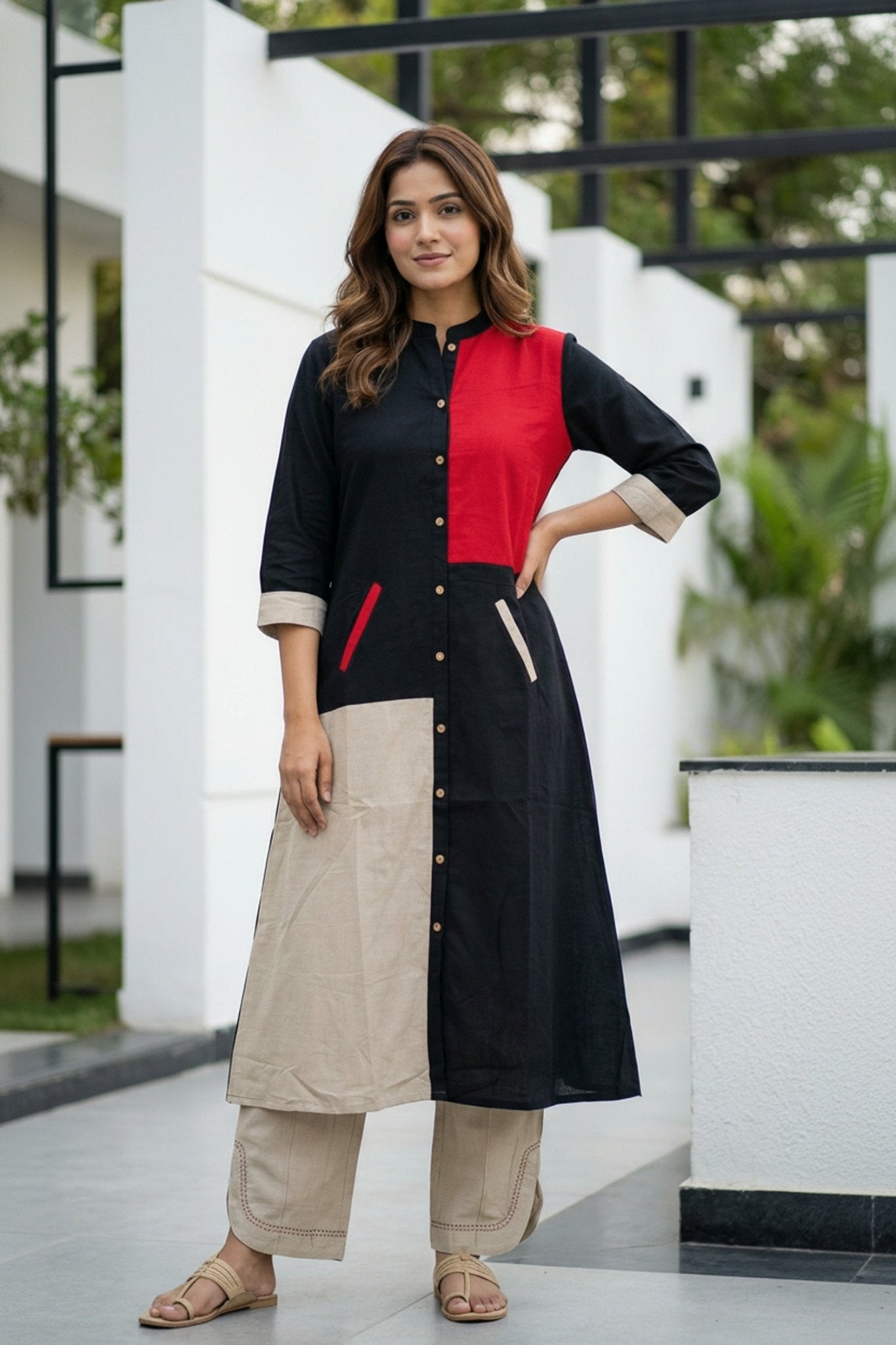 Multi Patterned Red & Black Cotton Cord Set - Freyaa USA & Canada