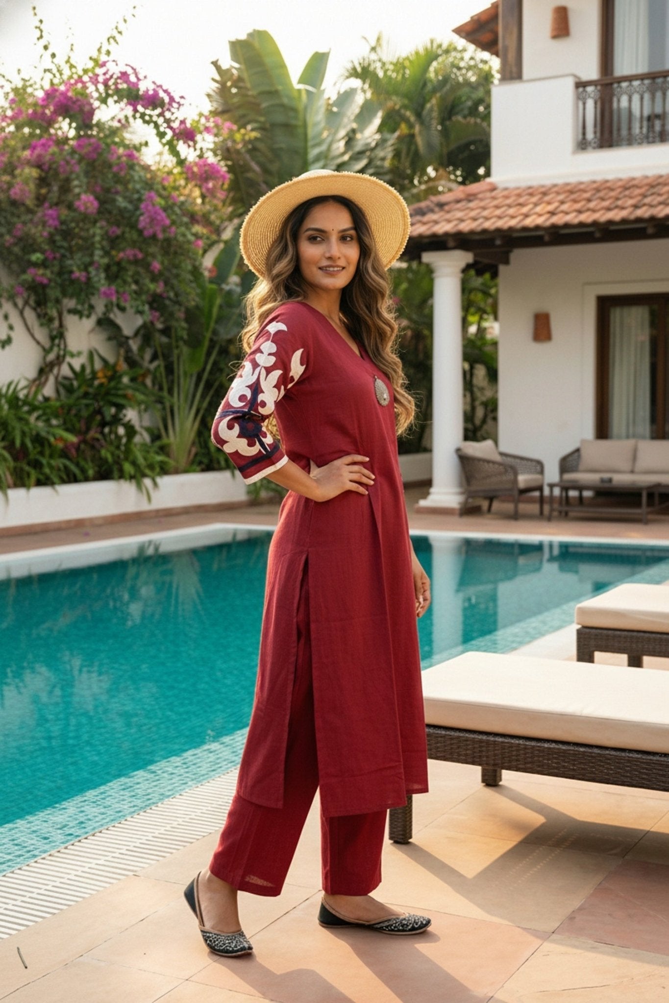 Red Cotton Straight-Cut Co-ord - Freyaa USA & Canada