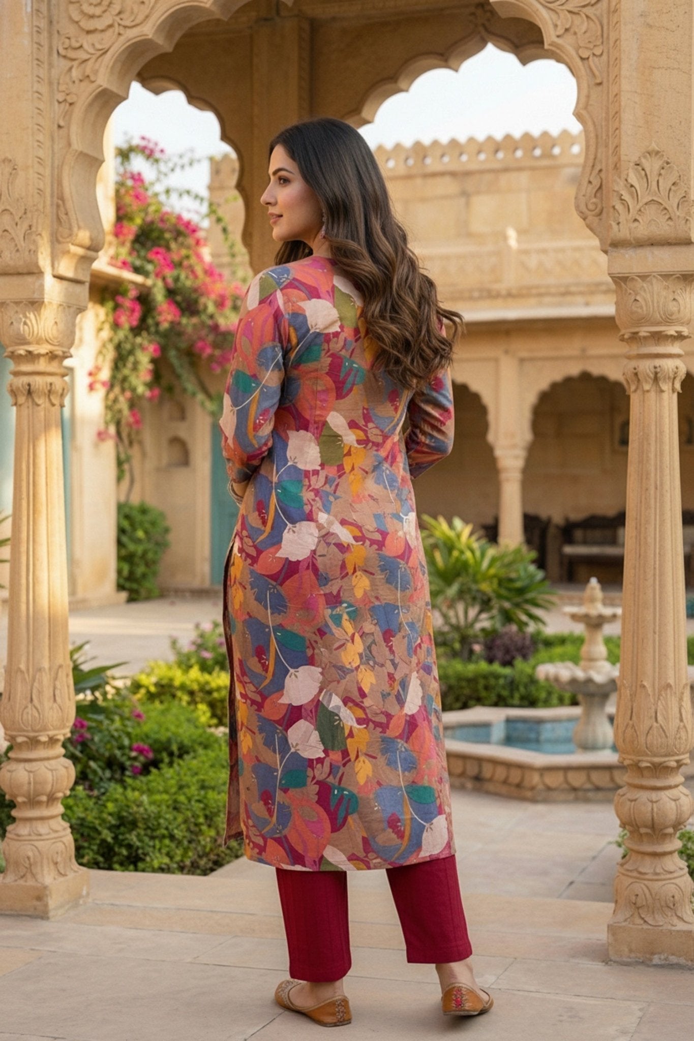Multicolor Embroidered Cotton Cord Set - Freyaa USA & Canada