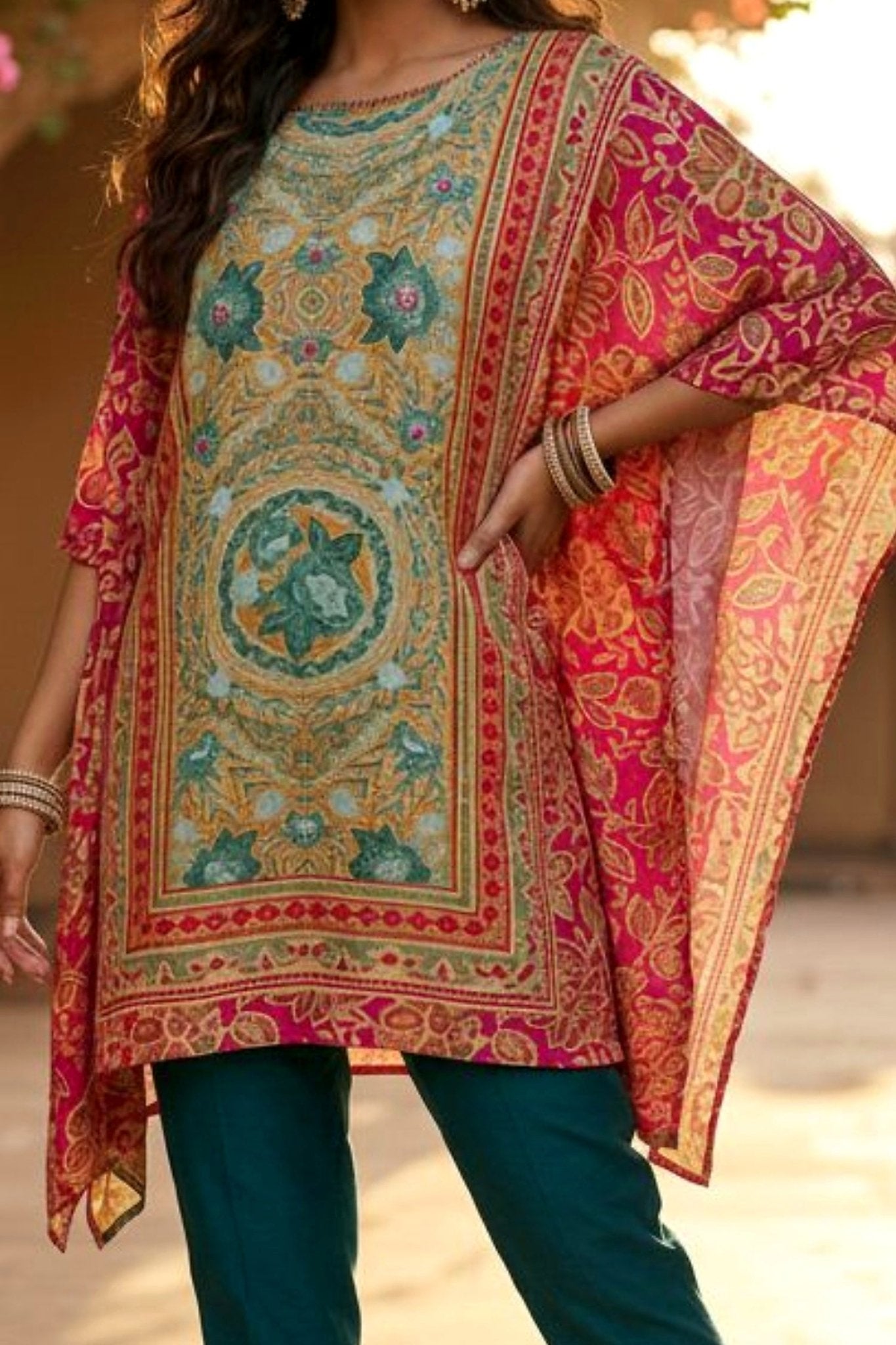 Rani Short Kaftan with Digital Design - Freyaa USA & Canada