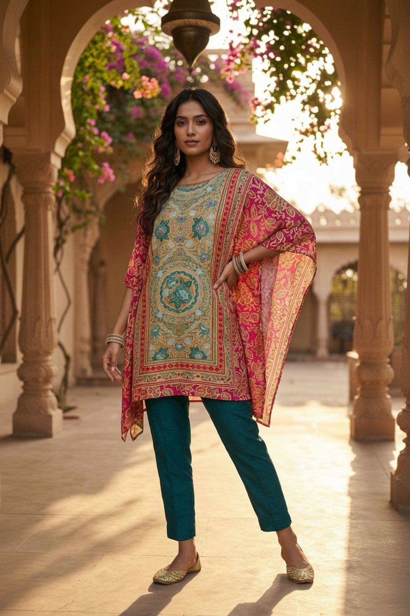 Rani Short Kaftan with Digital Design - Freyaa USA & Canada