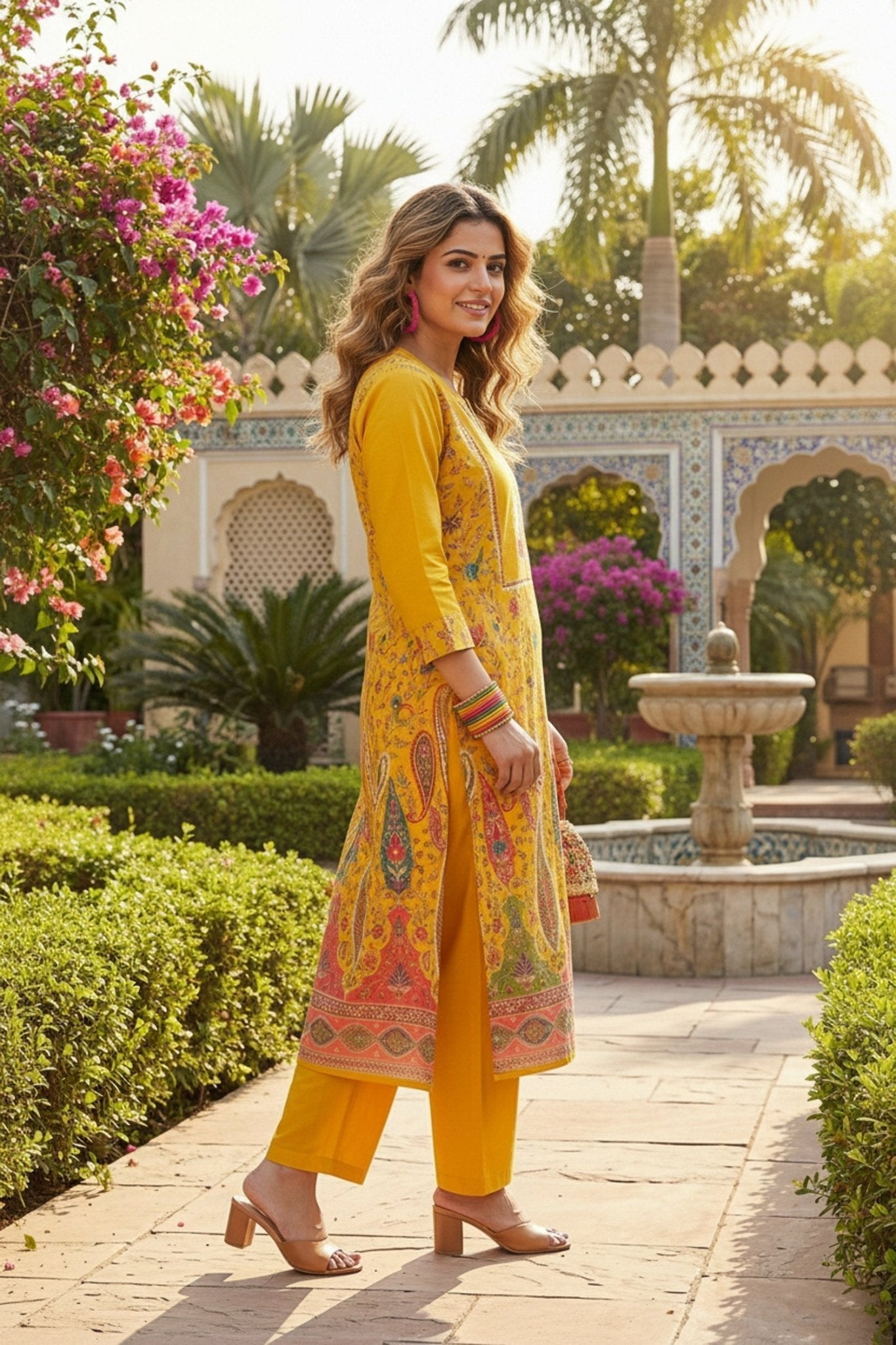 Mustard Digital Printed Cotton Cord Set - Freyaa USA & Canada