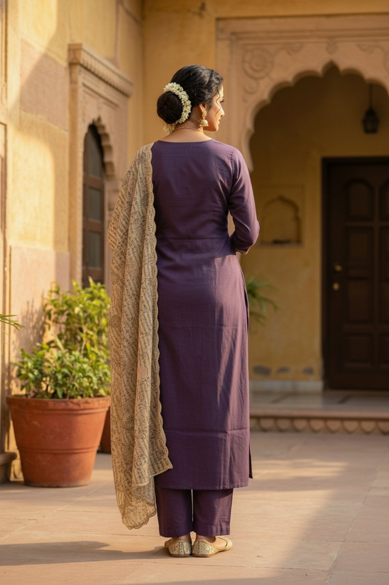 Lavender Embroidered Kurta Set with Tissue Dupatta - Freyaa USA & Canada