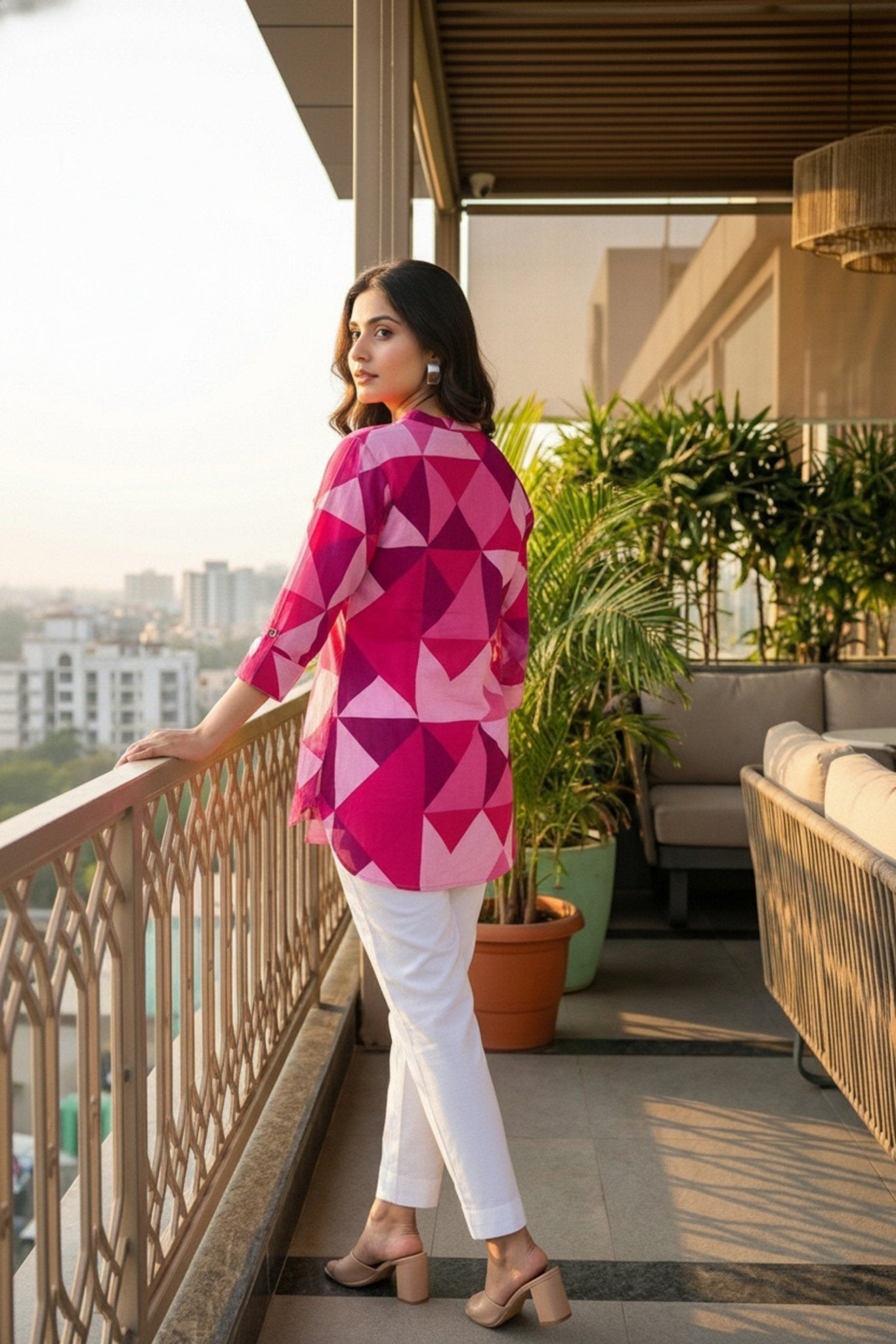 Pink Cotton Short Kurti Top - Freyaa USA & Canada