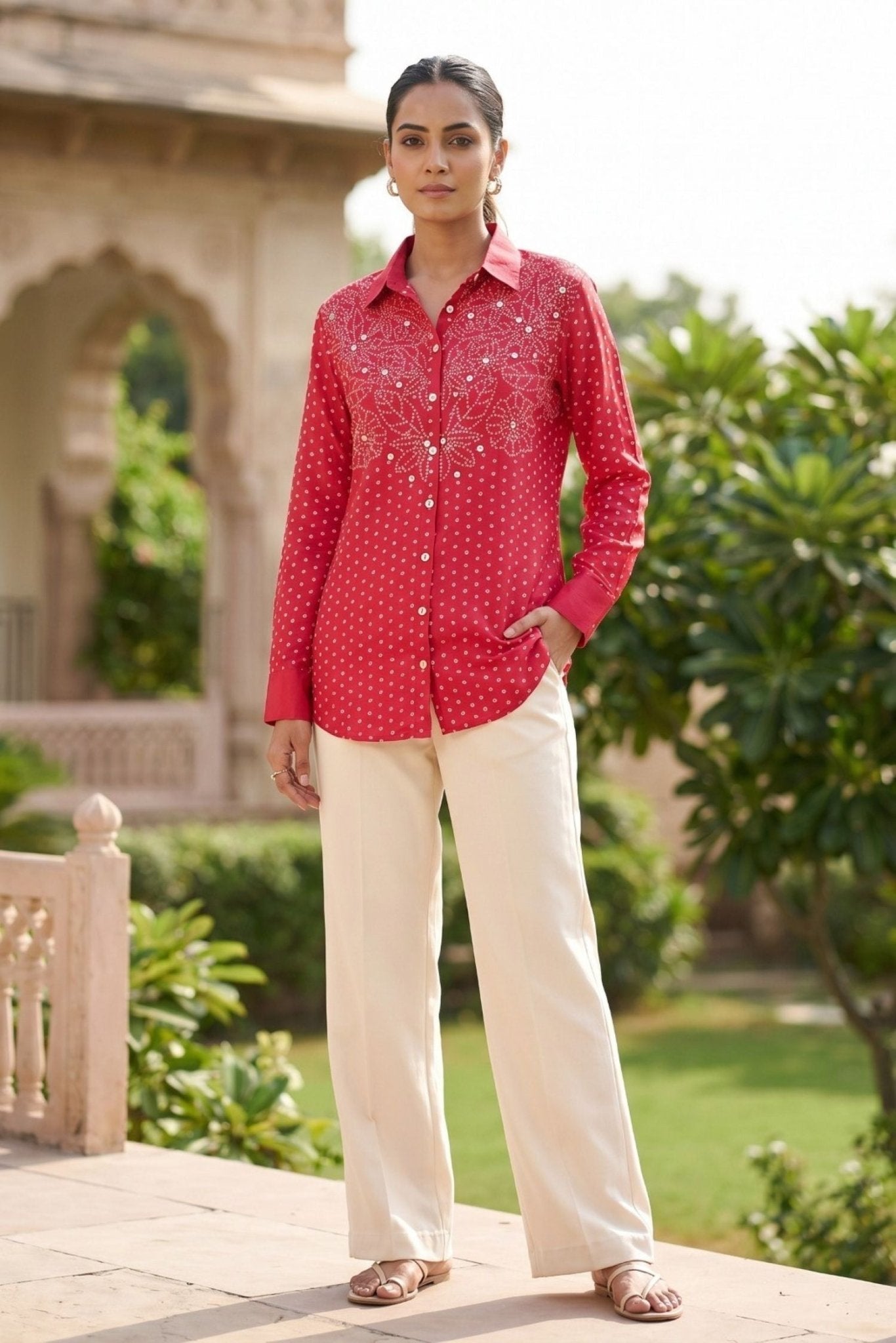 Rani Pink Bhandhi Crepe Shirt - Freyaa USA & Canada