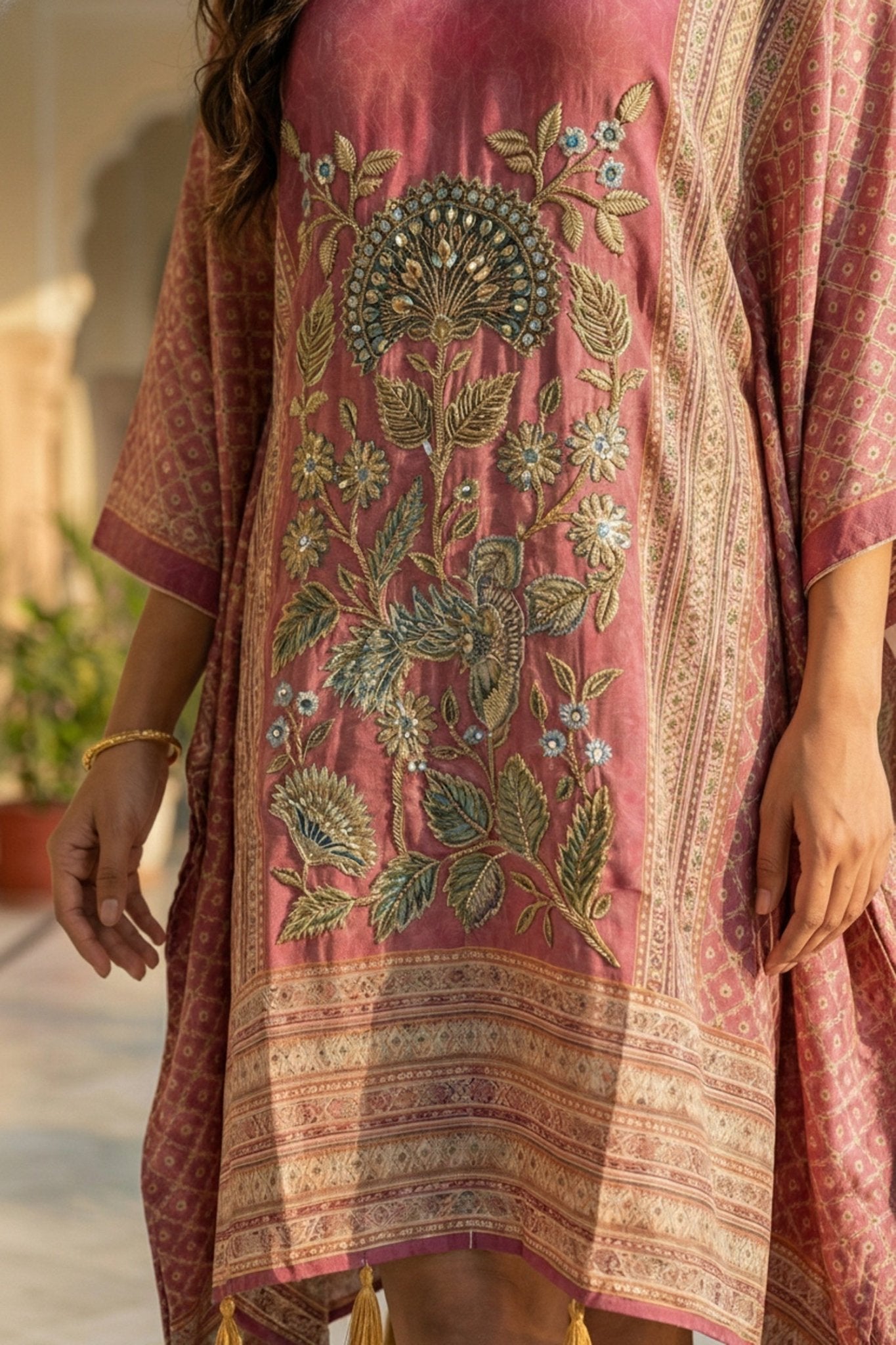 Burgundy Printed Viscose Short Kaftan - Freyaa USA & Canada