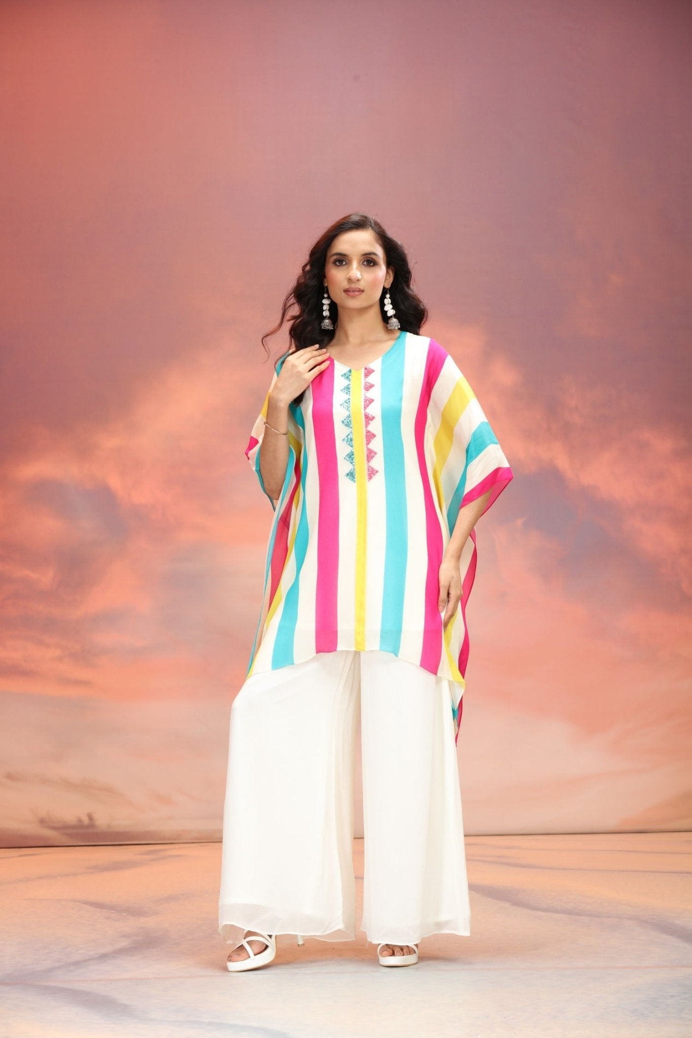 Viscose Charm Multicolor Embroidered Kaftan Cord Set - Freyaa USA & Canada