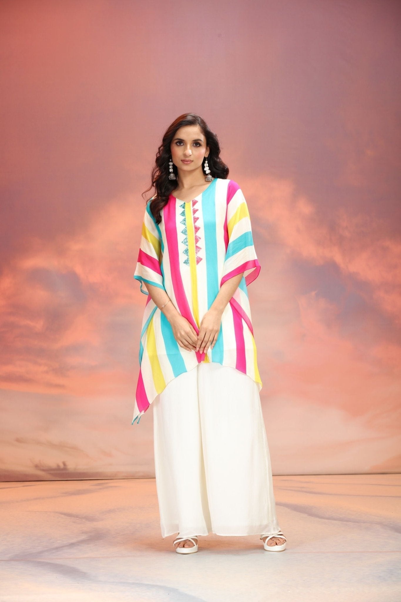 Viscose Charm Multicolor Embroidered Kaftan Cord Set - Freyaa USA & Canada
