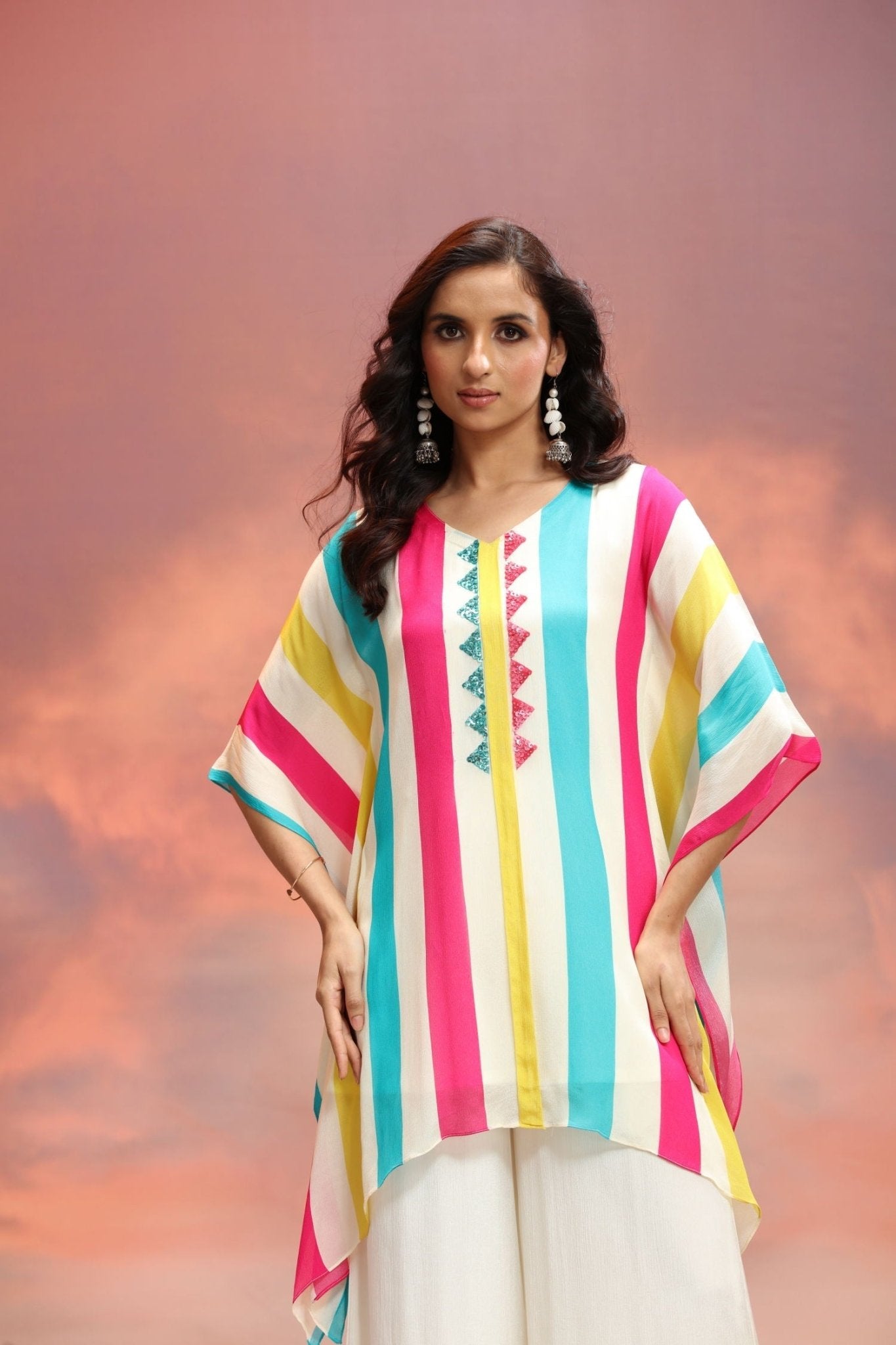 Viscose Charm Multicolor Embroidered Kaftan Cord Set - Freyaa USA & Canada