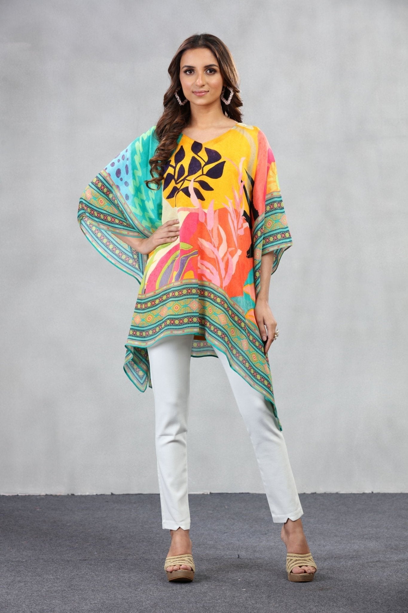 Viscose Chinon floral print short Kaftan - Freyaa USA & Canada