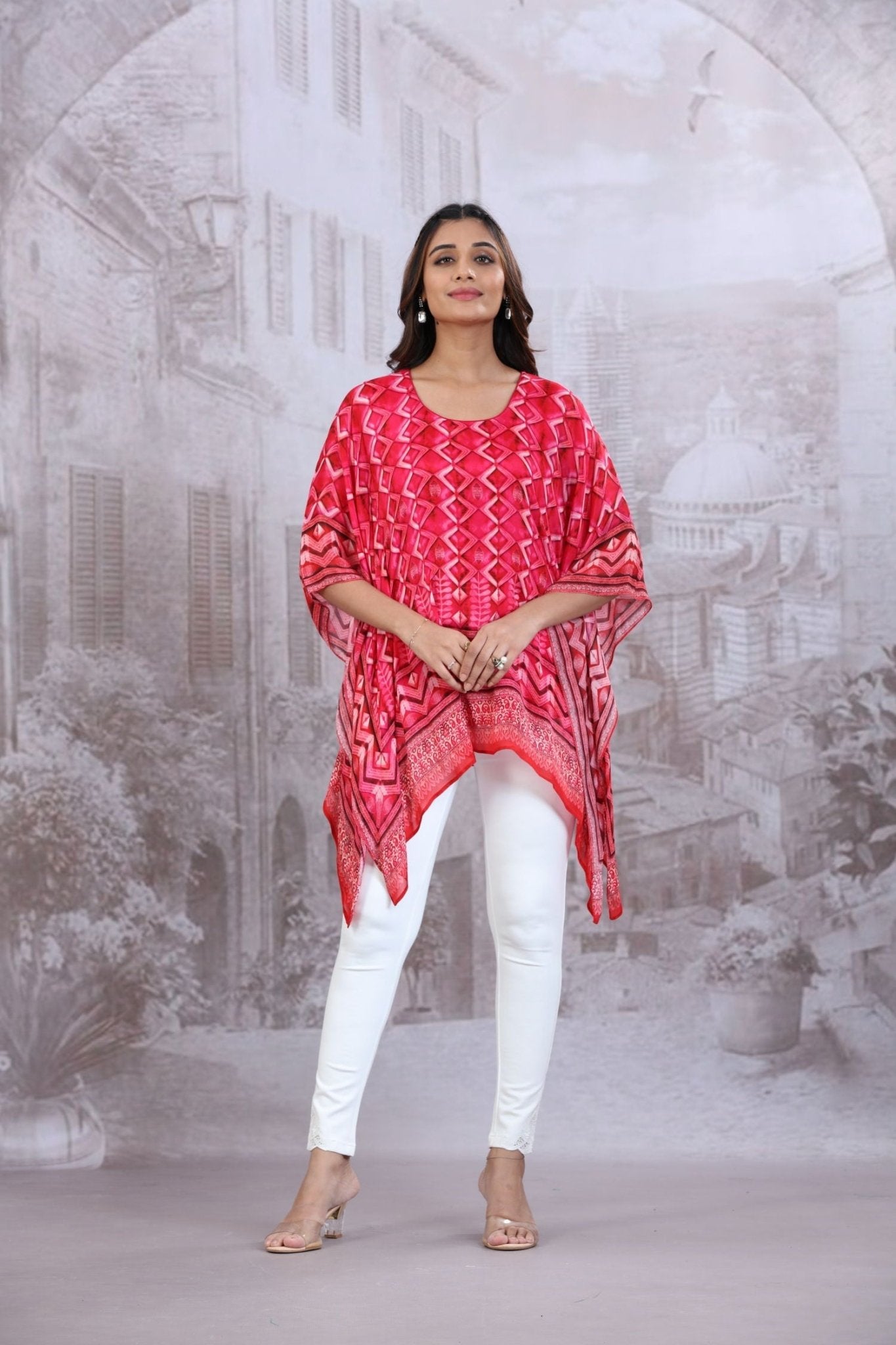 Pink Short Kaftan With Round Neck - Freyaa USA & Canada