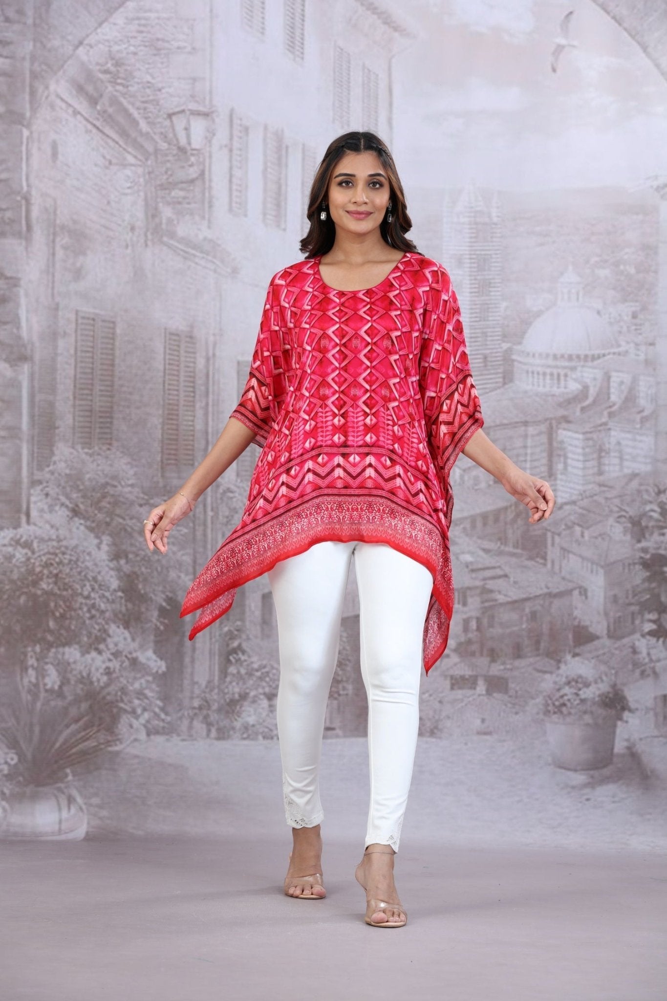 Pink Short Kaftan With Round Neck - Freyaa USA & Canada