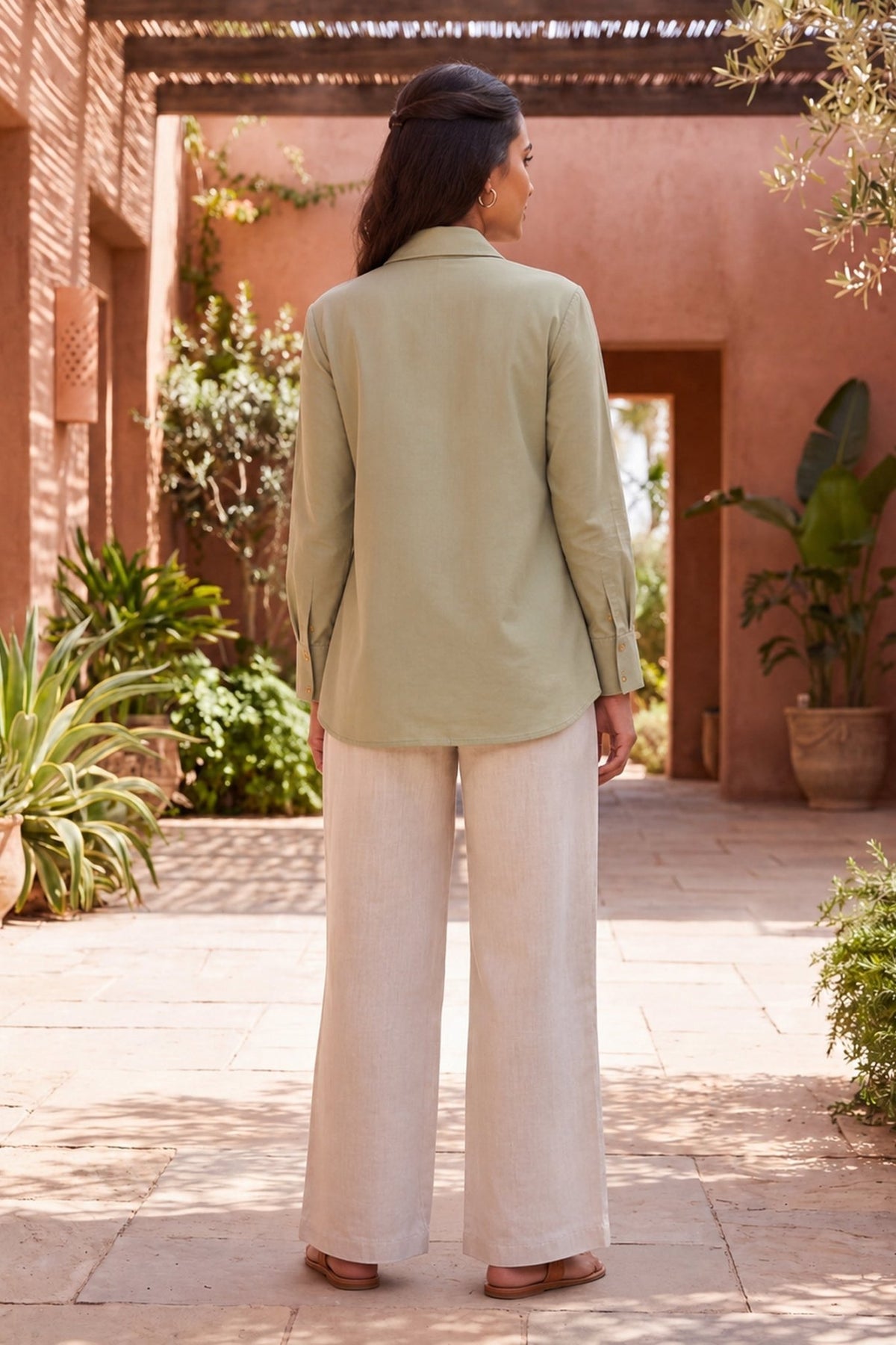 Sage Cream Botanical Print Shirt - Freyaa
