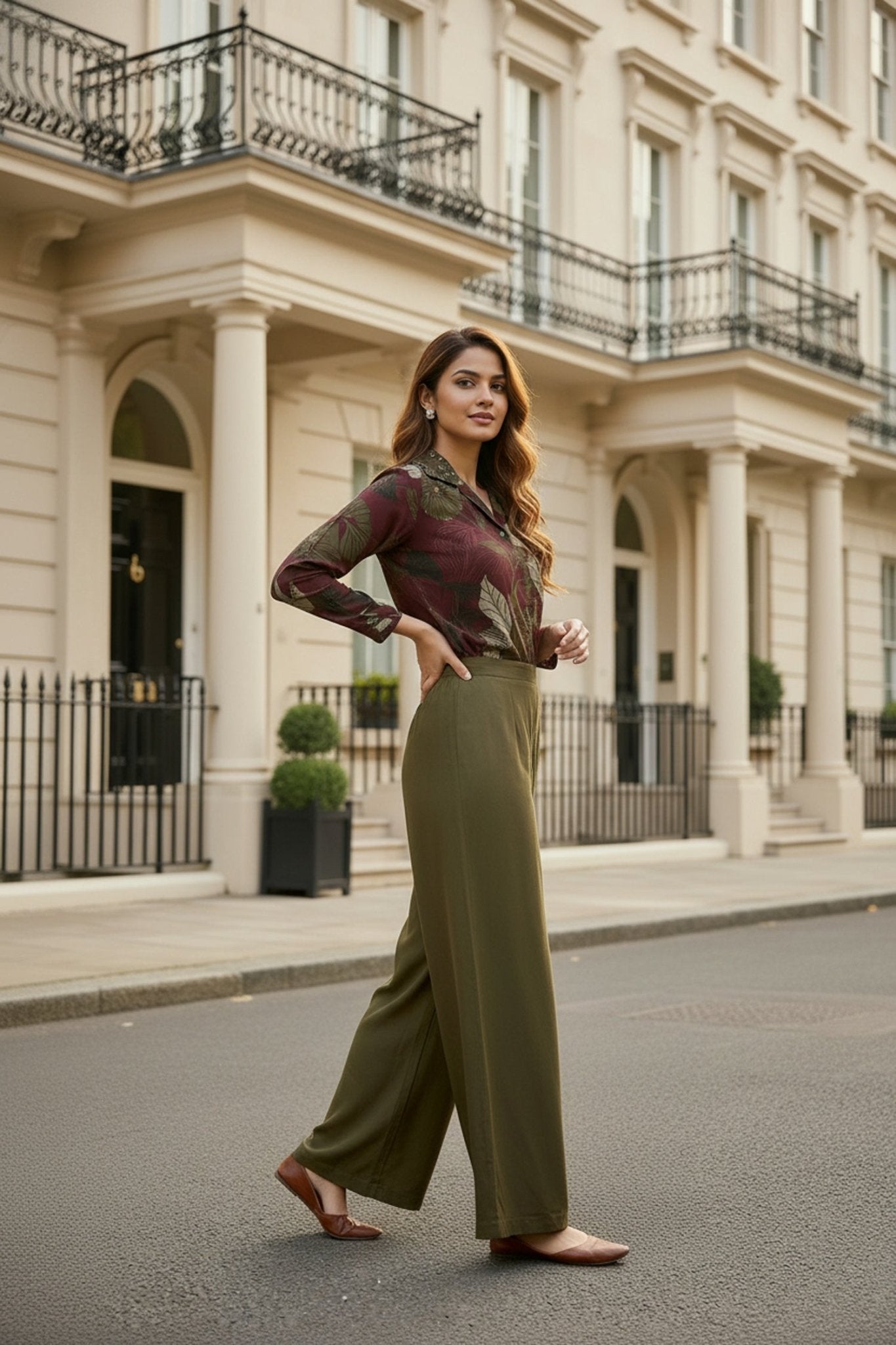 Maroon Floral & Leaf Printed Co-ord Set with Solid Pants - Freyaa USA & Canada