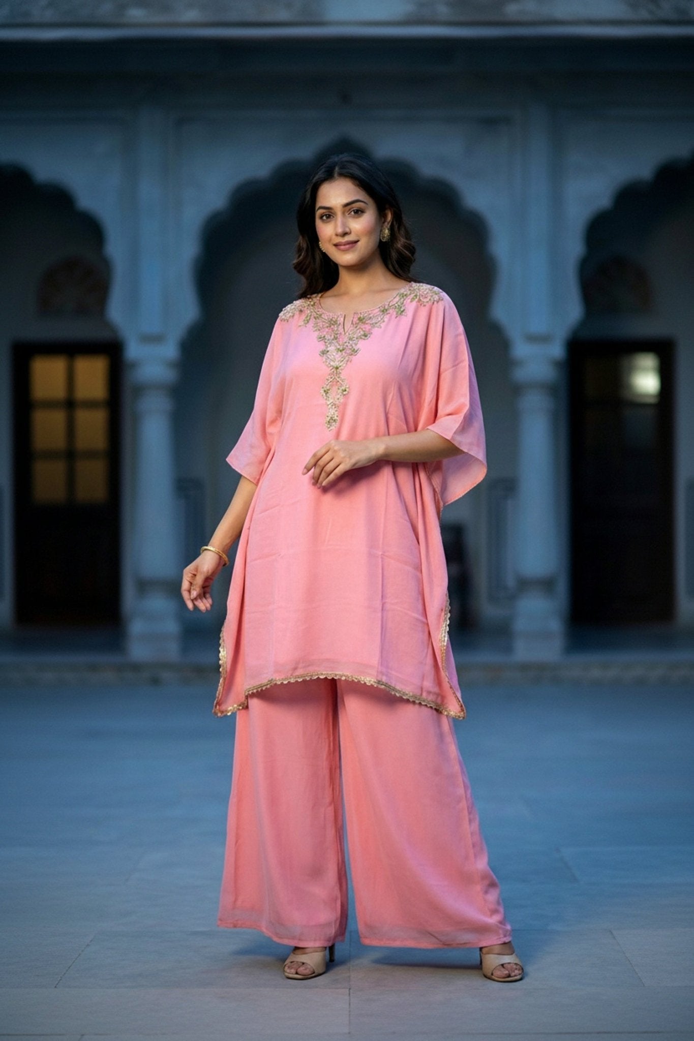 Blush Pink Embroidered Co-ord Set - Freyaa USA & Canada