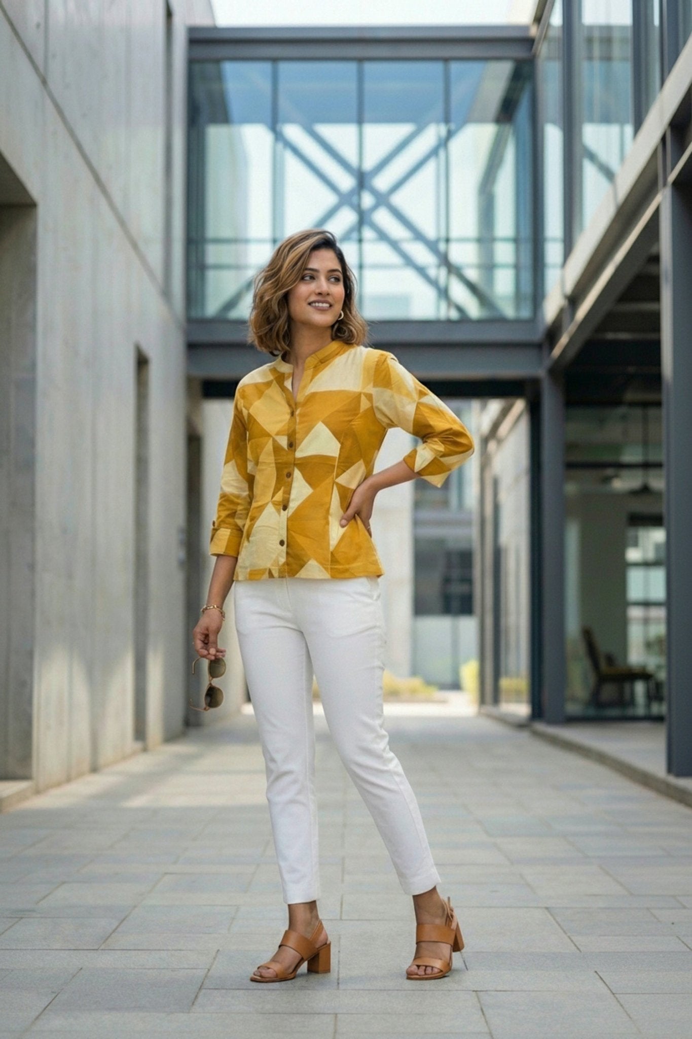 Yellow Bold Checks Cotton Short Kurti Top - Freyaa USA & Canada