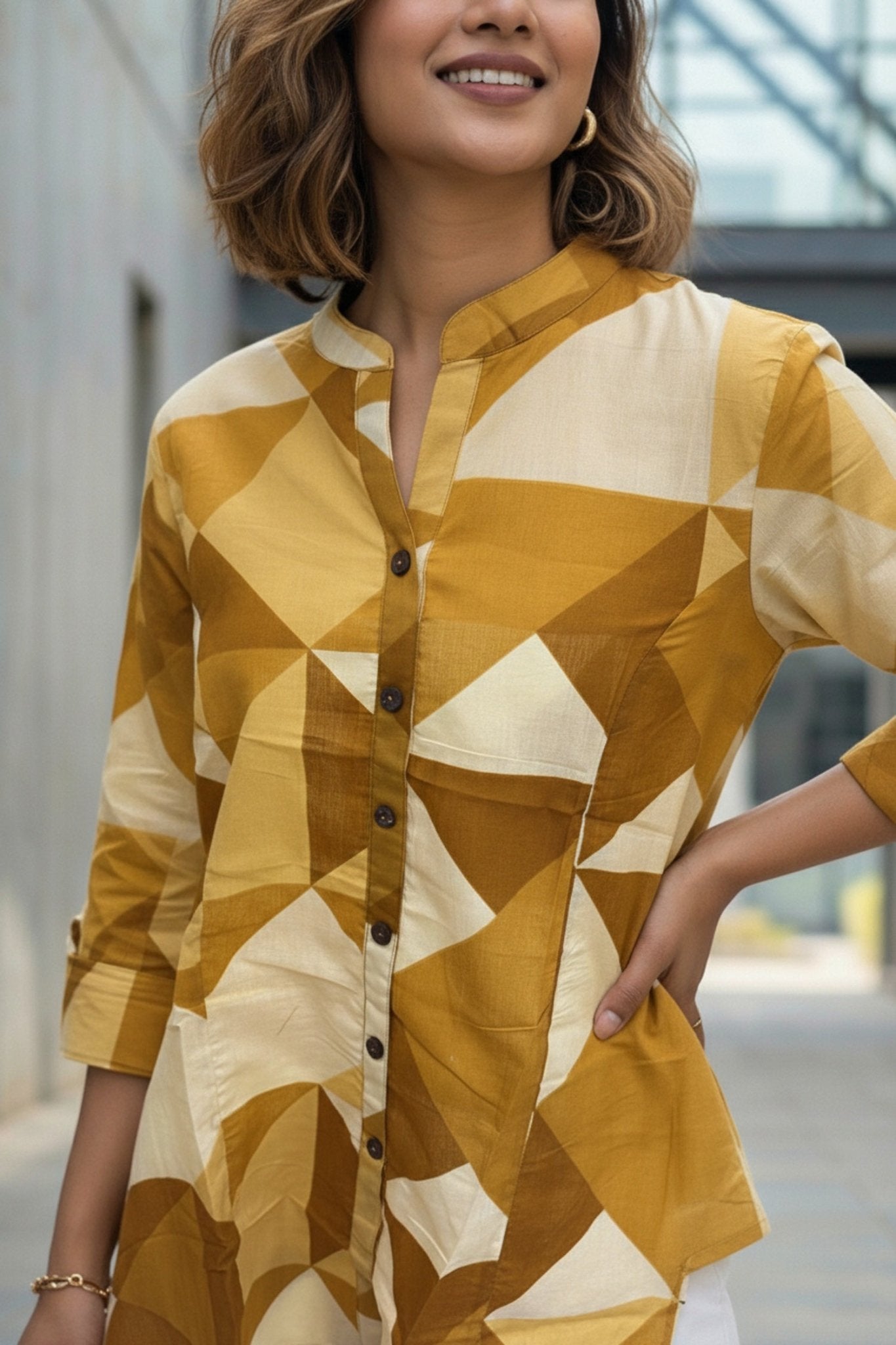 Yellow Bold Checks Cotton Short Kurti Top - Freyaa USA & Canada