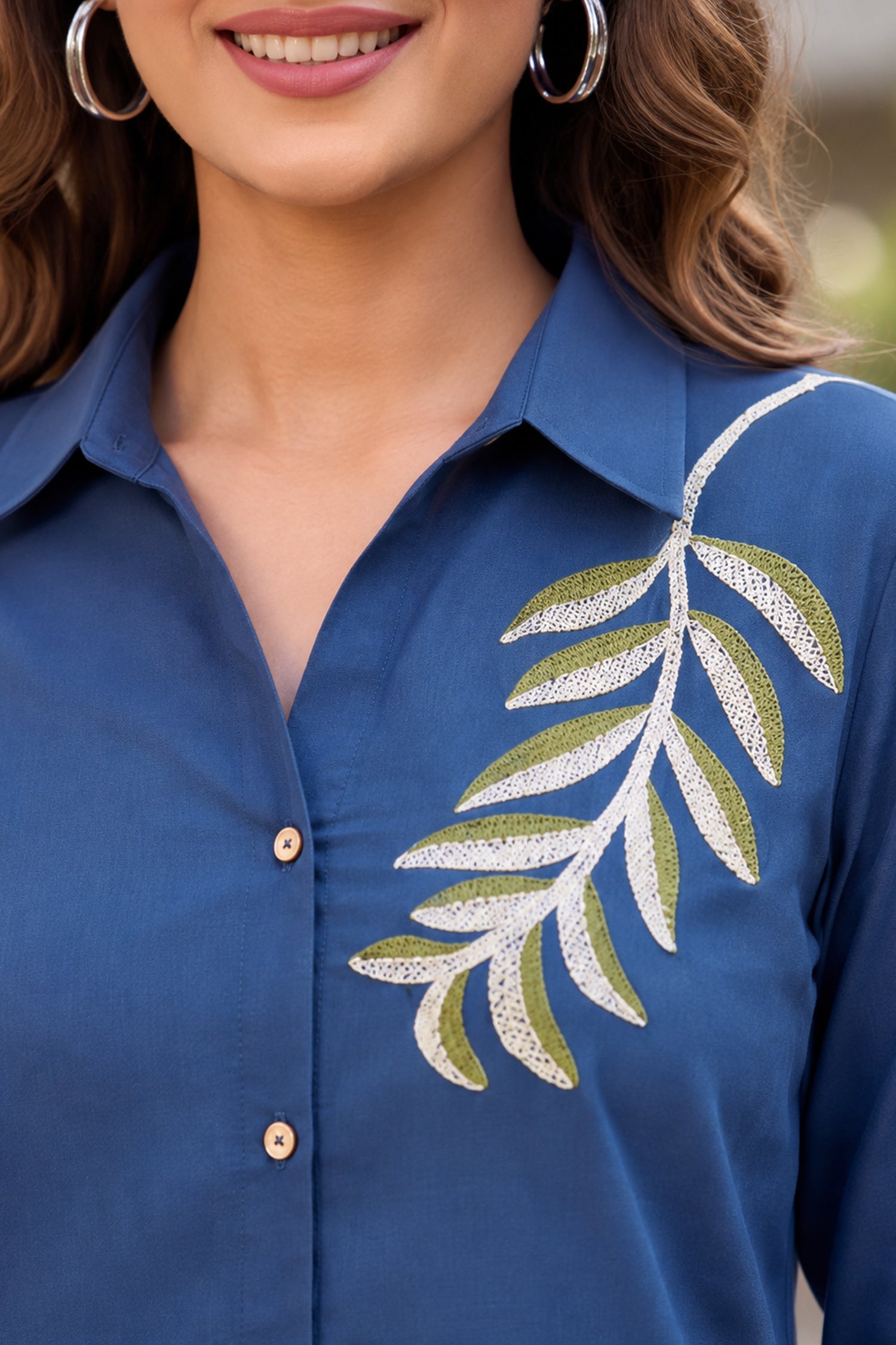 Indigo Leaf Embroidered CordSet