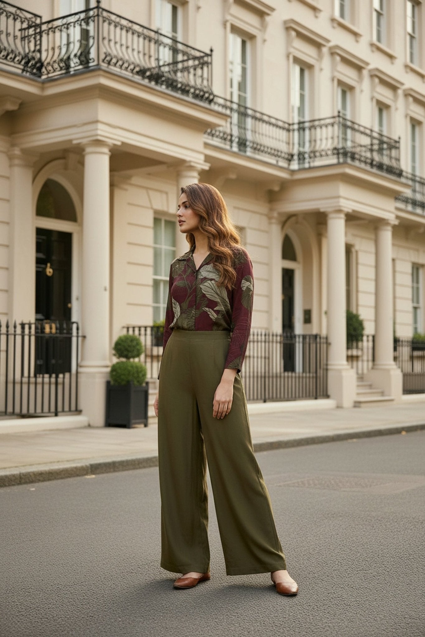 Maroon Floral & Leaf Printed Co-ord Set with Solid Pants - Freyaa USA & Canada