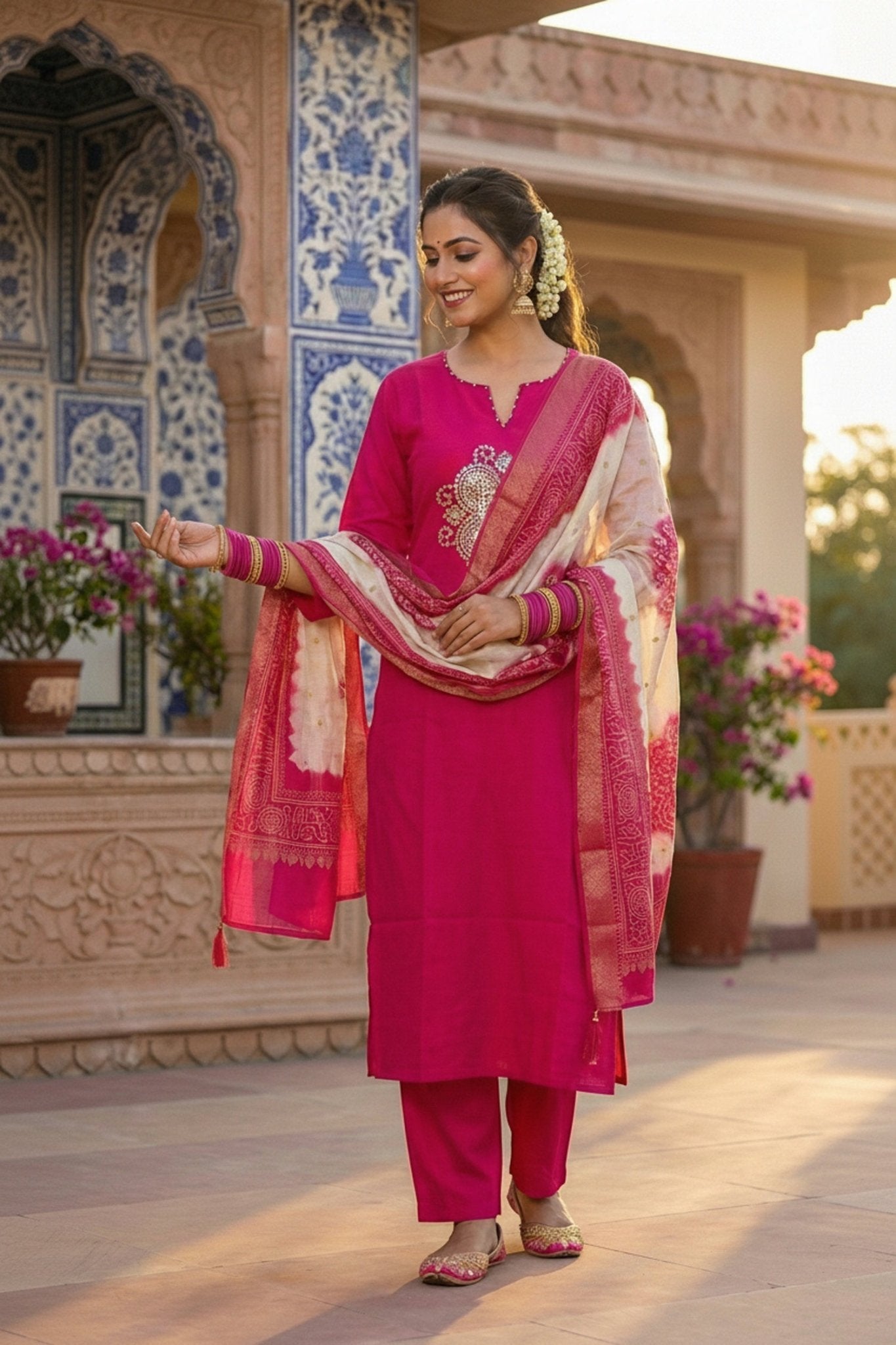 Royal Rani Straight-Cut Suit Set with Embroidered Kurta - Freyaa USA & Canada